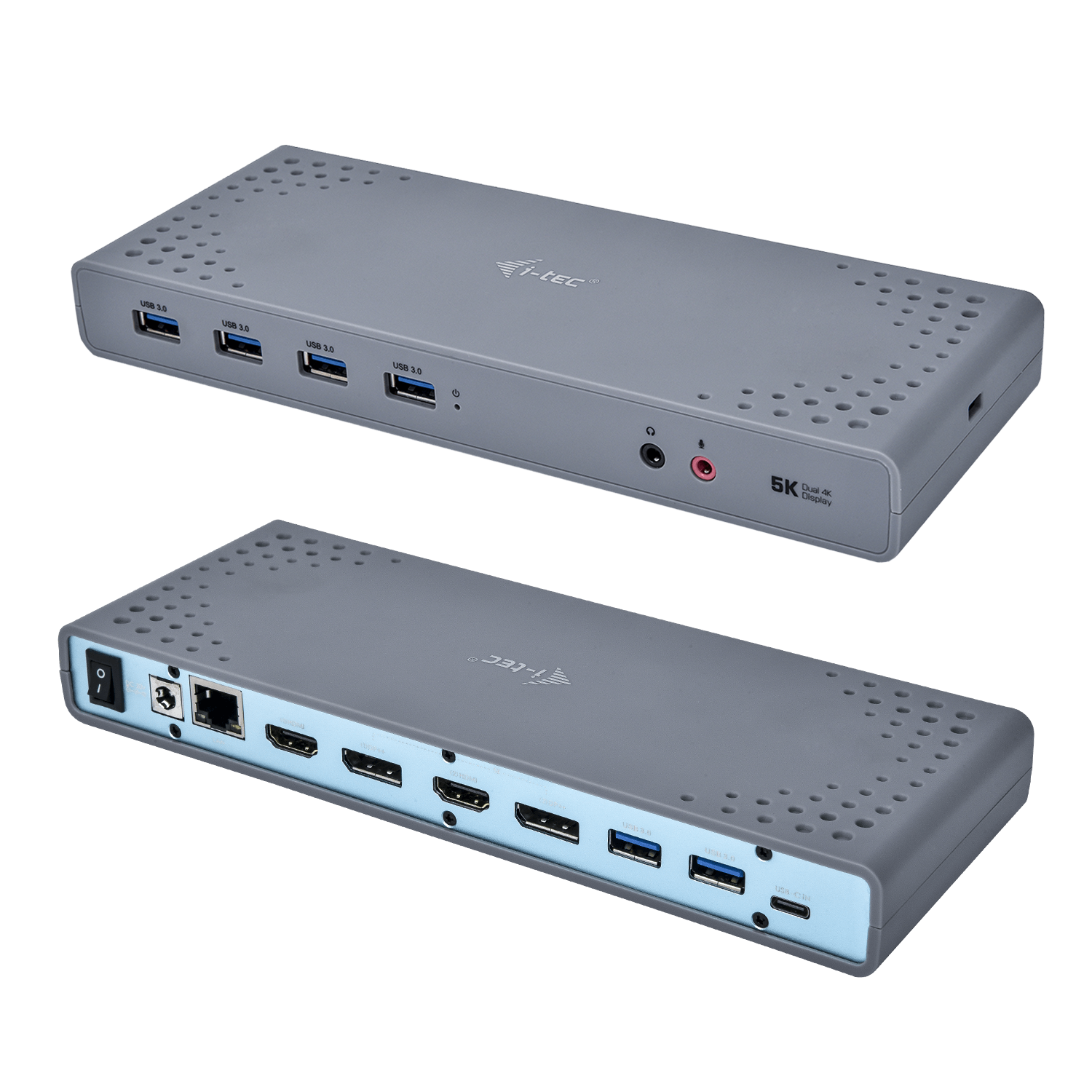 I-TEC USB 3.0/USB-C Dualdock 1x 5K 2x 4K 60Hz 2x HDMI 2x DP 1x GLAN 6x USB 3.0 1x Audio/Mic Jack Kensington kompatibel mit TB 3