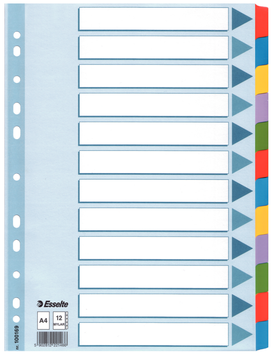 Esselte Ordnerregister DIN A4 Vollformat blanko farbig 12-teilig, 1 Satz