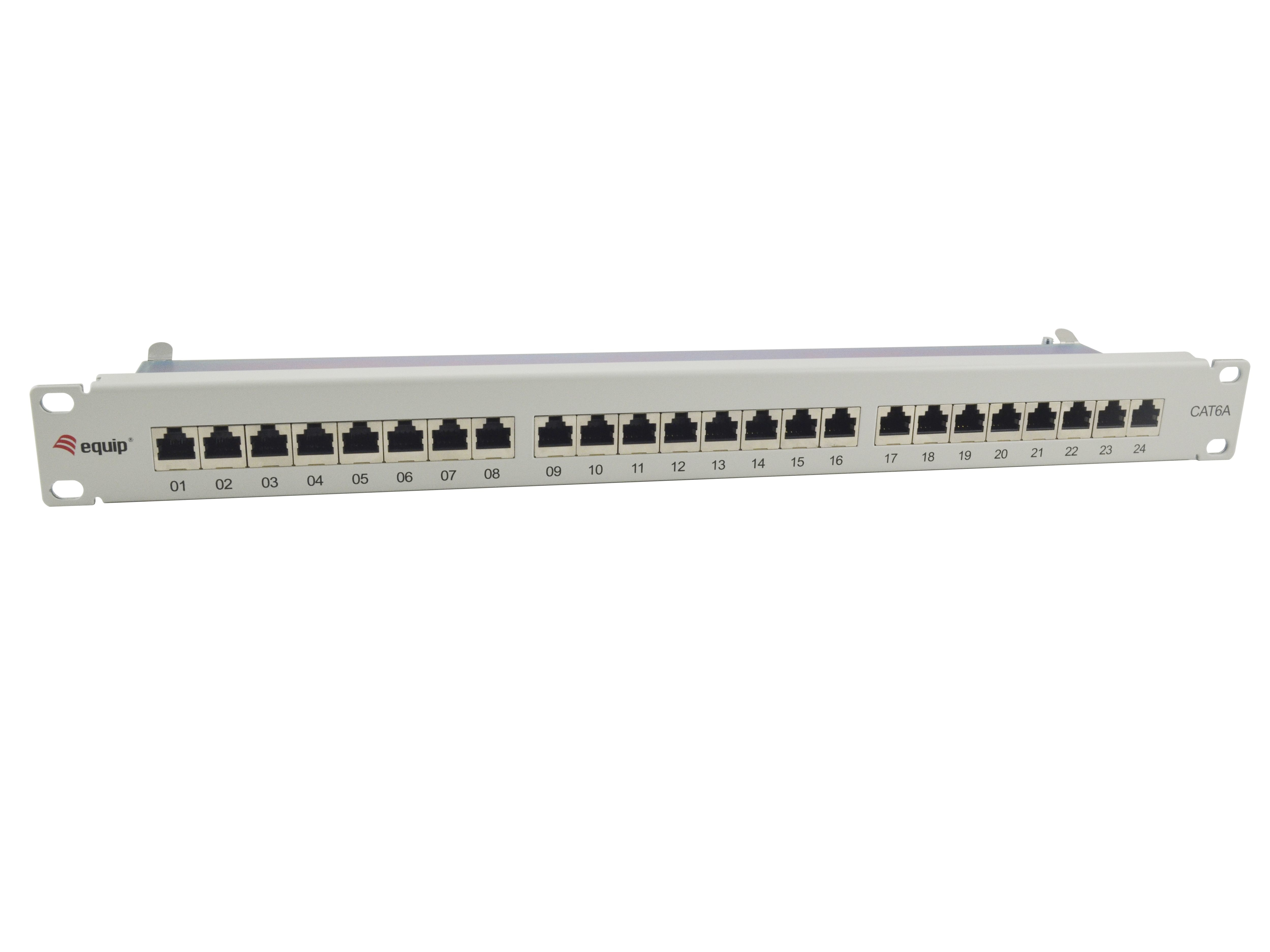 Equip 19 Patchpanel 24xRJ45 Cat6a FTP 1U 500MHz RAL7035