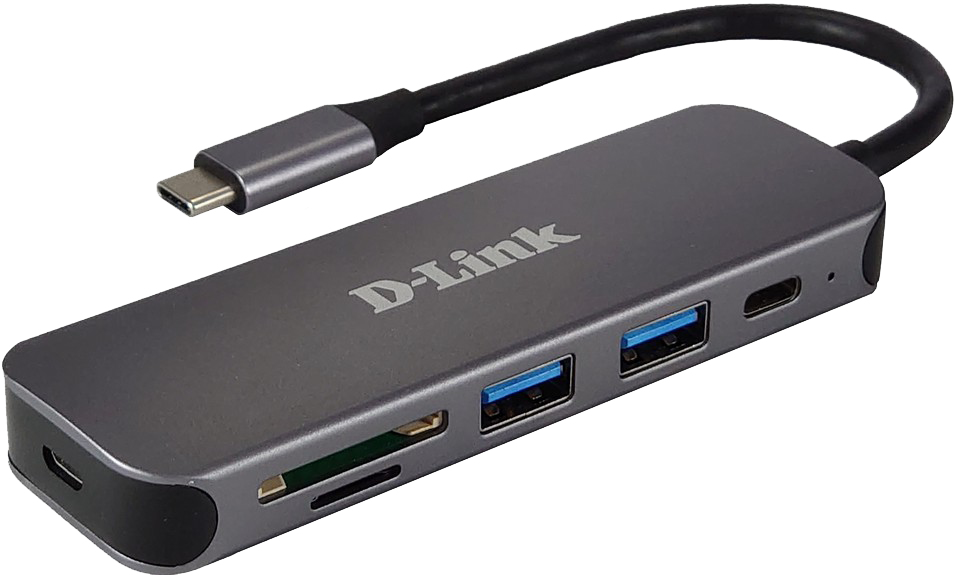 D-LINK DUB-2325 5-in-1 USB-C-Hub mit Kartenleser 2x SuperSpeed USB-3.0 1x USB-C Thunderbolt 3 1x SD/microSD/SDHC/SDXC Slot