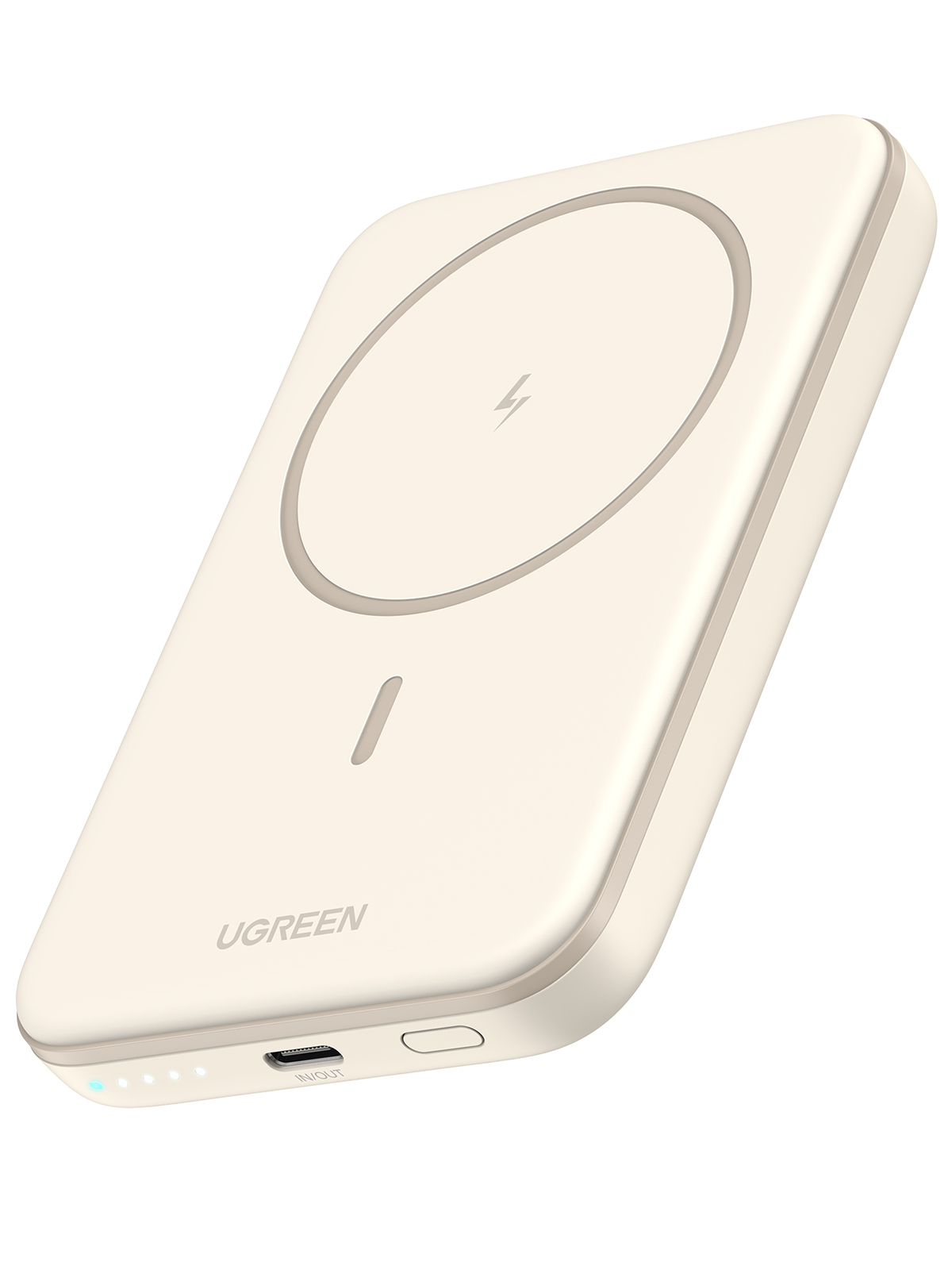 UGREEN PB560 Powerbank magnetisch 5.000mAh 15W USB-C 7.5W Qi LCD Anzeige USB-C Kabel beige
