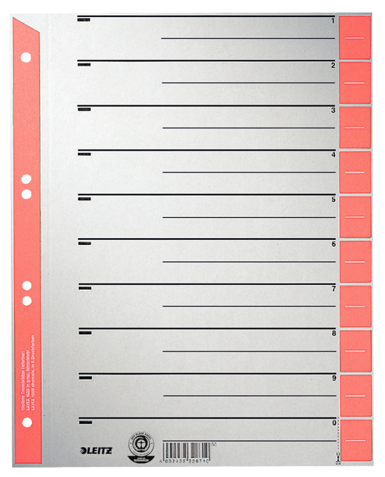 LEITZ Trennblätter 1652 DIN A4 1-0 rot, 230 g/qm, 100 St.