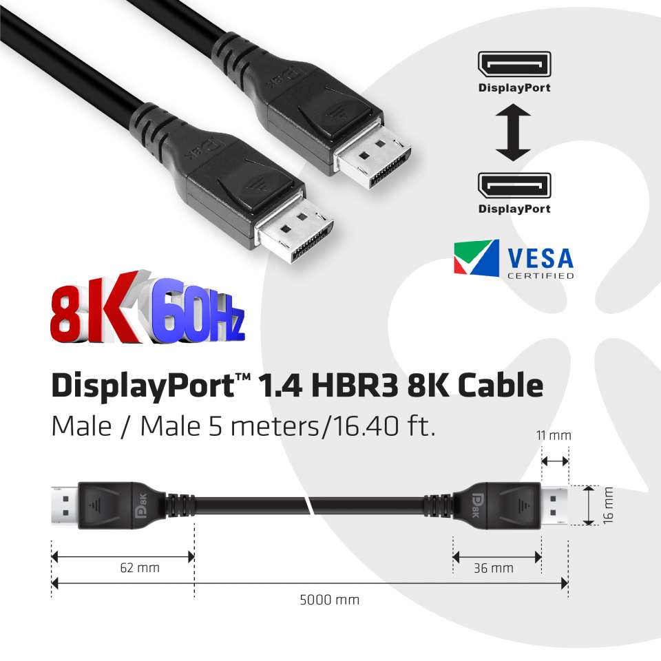 Club3D DisplayPort-Kabel 1.4 HBR3 32,4Gb/s 5m 8K60Hz St/St retail