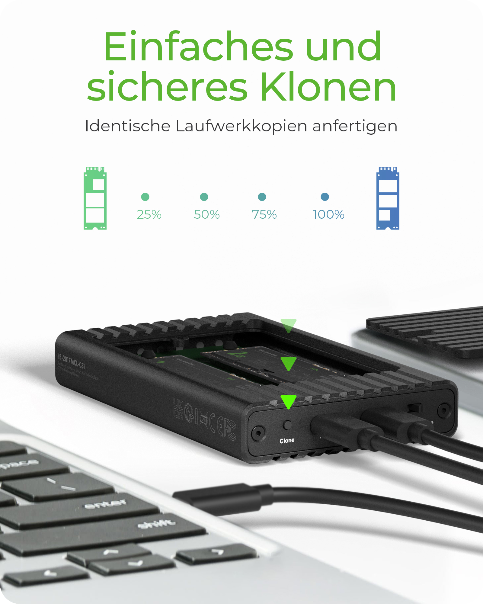 Geh. IcyBox mit Klonfunktion für M.2 NVMe SSDs USB3.2 Gen2 retail
