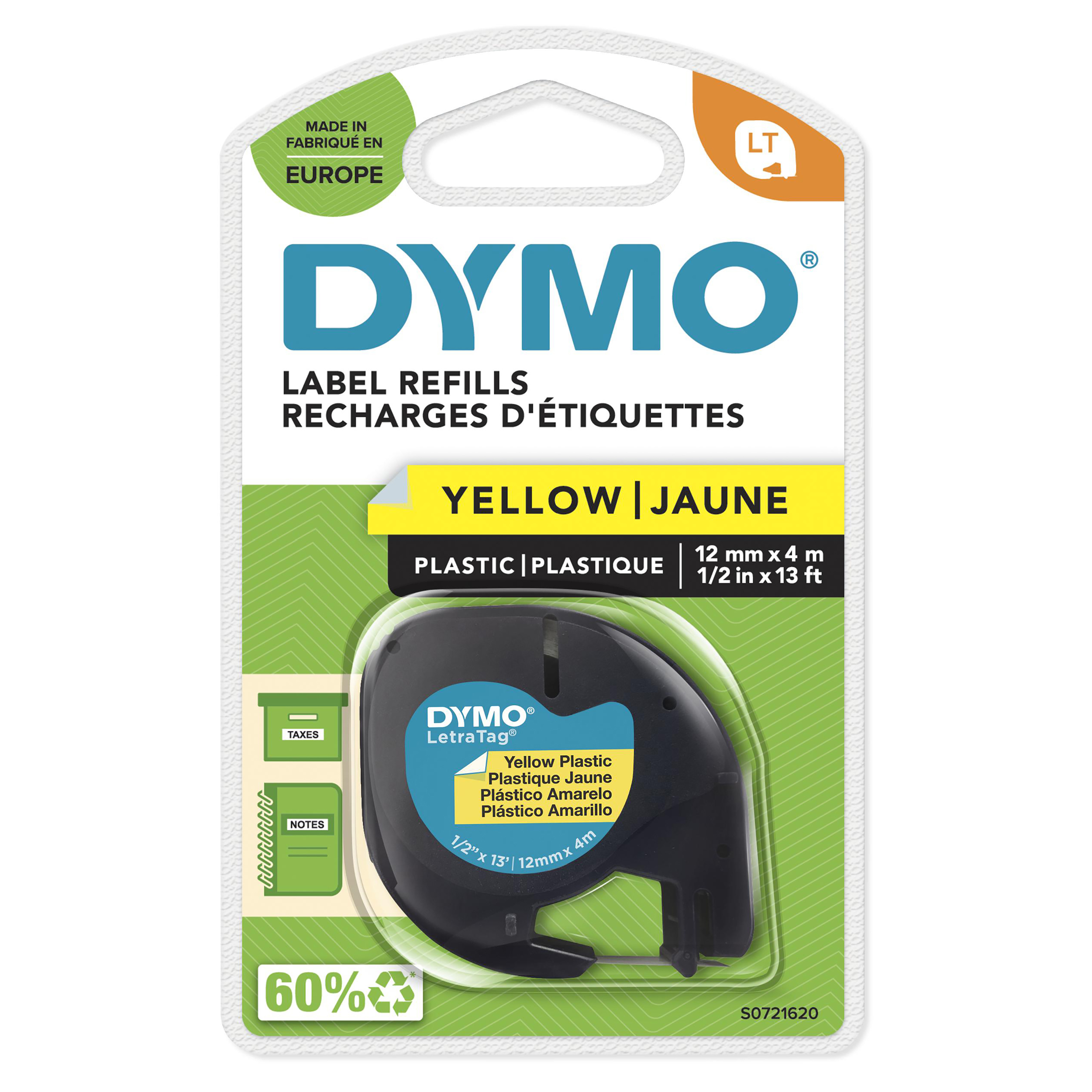 DYMO Schriftband LetraTag 91222 S0721620, 12 mm, schwarz auf gelb, 1 St.