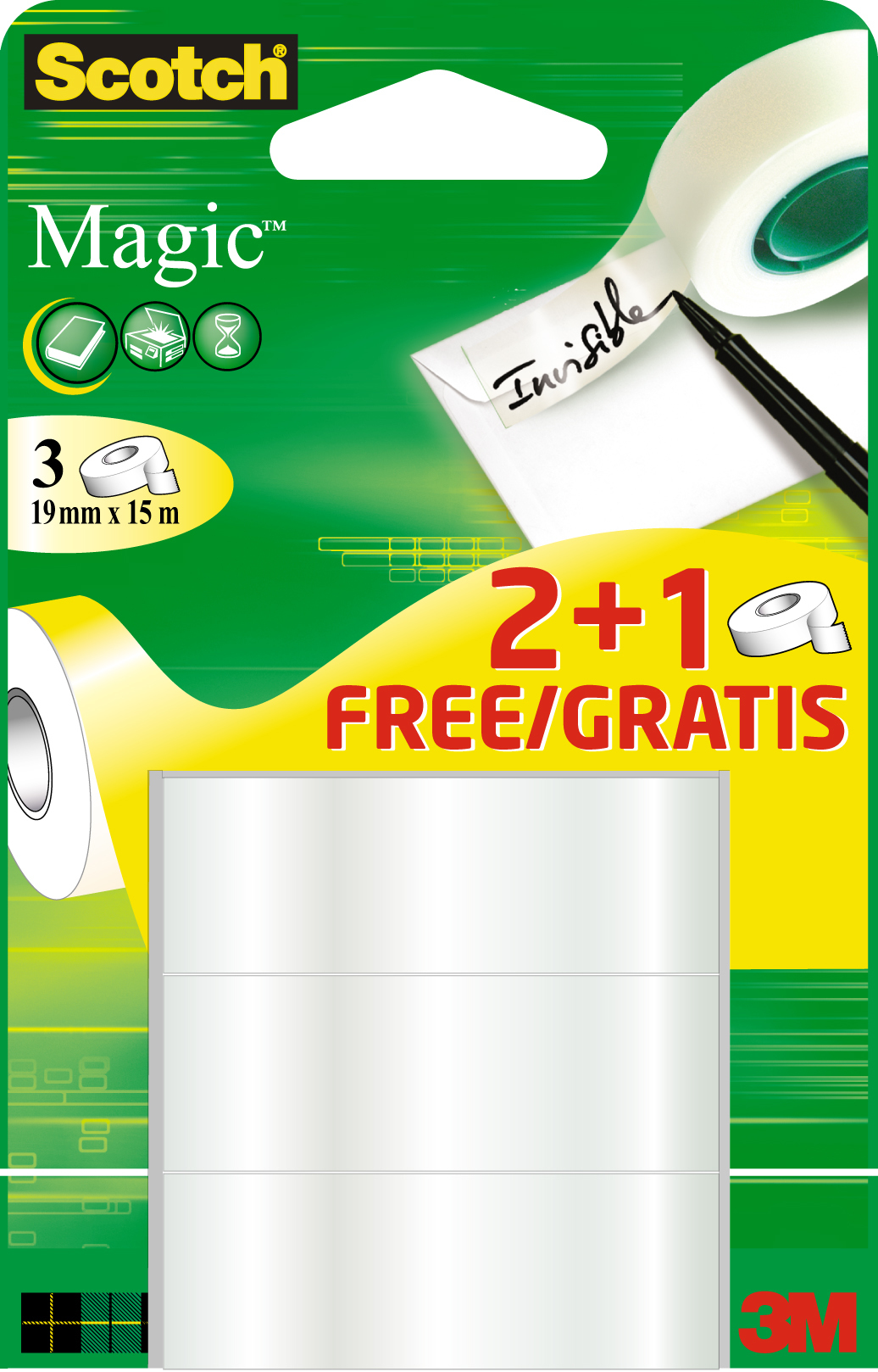 2 + 1 GRATIS: Scotch Magic™ Tape Klebefilm matt 19,0 mm x 15,0 m 2 Rollen + GRATIS 1 Rollen