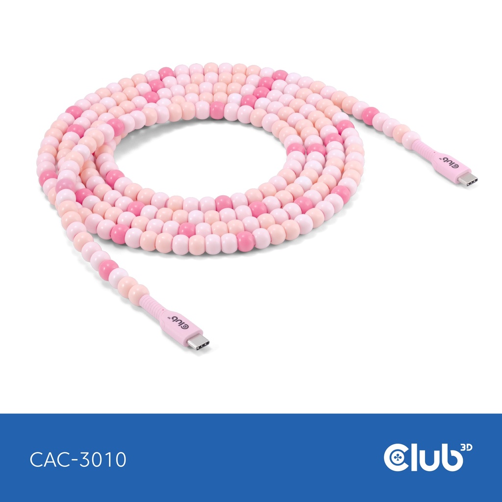 Club3D Lifestyle USB-C Perlen-Kabel PD60W,480Mbps 2m rosa retail