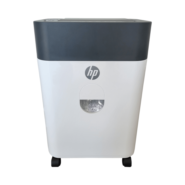 HP OneShred Auto 100CC Aktenvernichter mit Partikelschnitt P-4, 4,3 x 12 mm, bis 100 Blatt, weiß