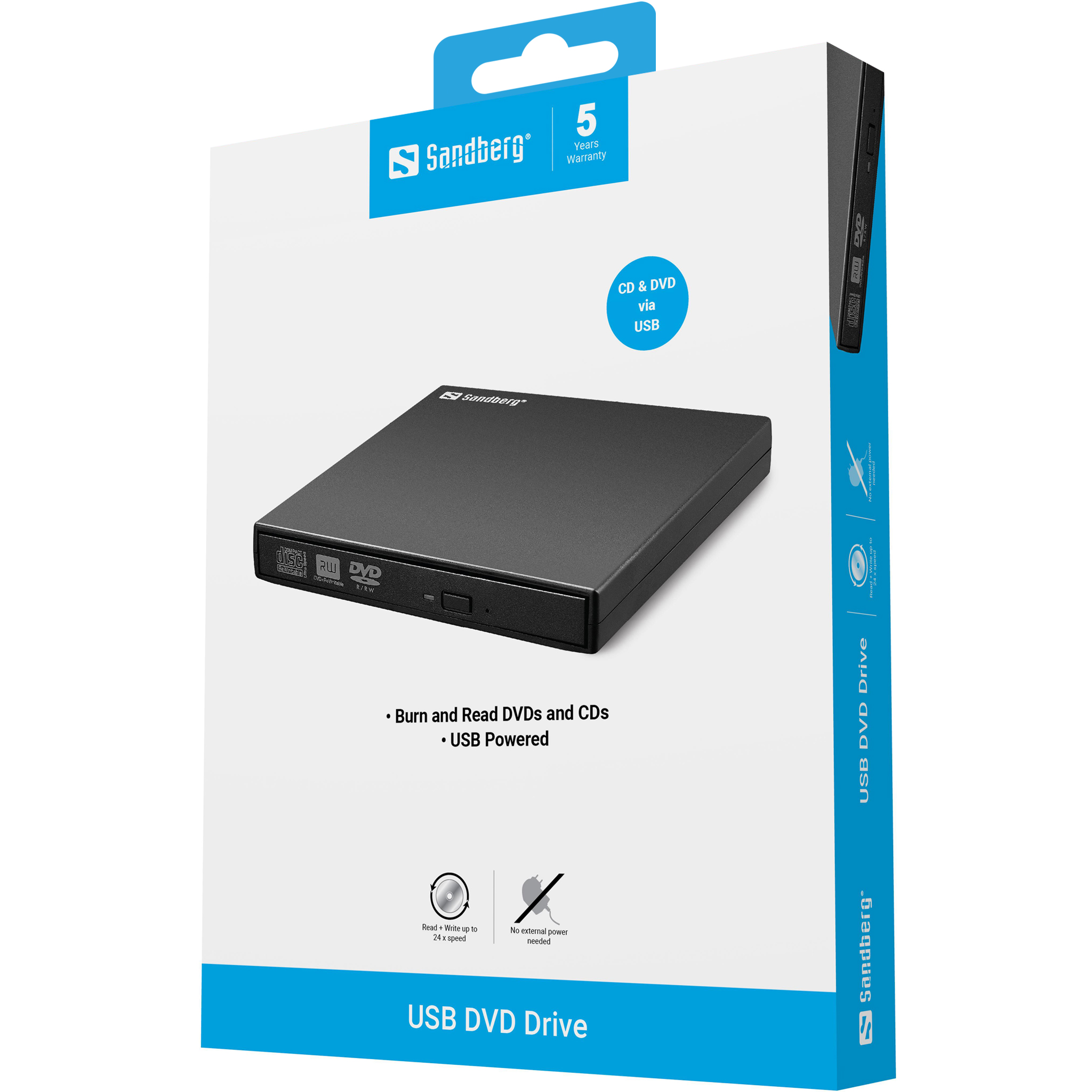 SANDBERG USB Mini DVD Brenner extern, schwarz