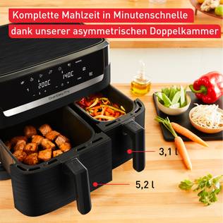 Tefal Dual Easy Fry Heißluftfritteuse, Doppelkammer 5,2 L / 3,1 L