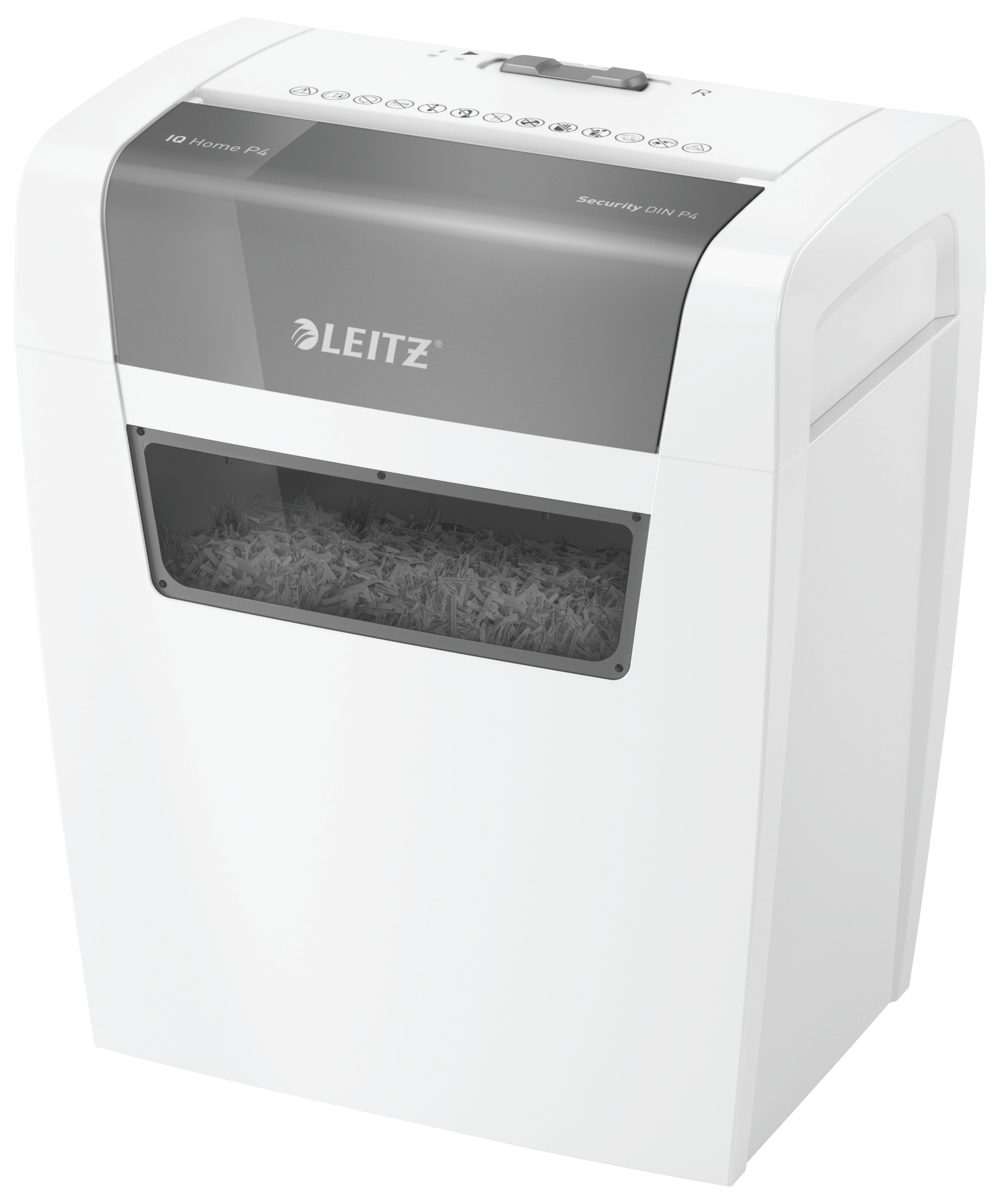 LEITZ IQ Home Aktenvernichter mit Partikelschnitt P-4, 4 x 28 mm, bis 6 Blatt, weiß