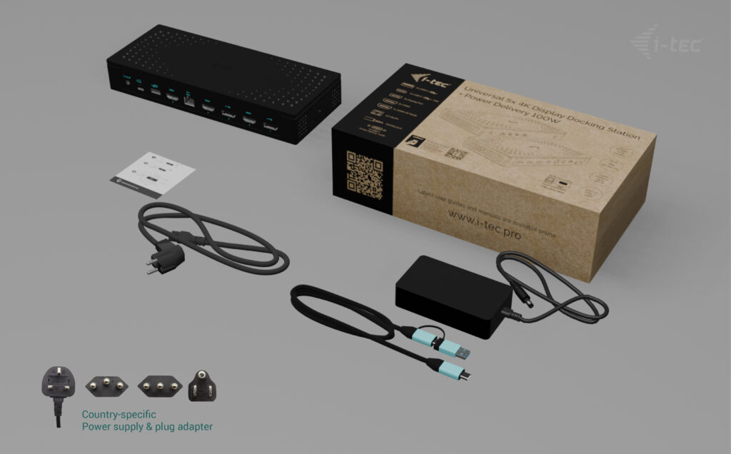 I-TEC Universal 5x 4K Display DS 5x 4K 2x DP 3x HDMI 1x 2,5GLAN 2x USB-C Gen.2 3x USB 3.2 Gen.2 1x Audio/Mic Jack PD 100W KL