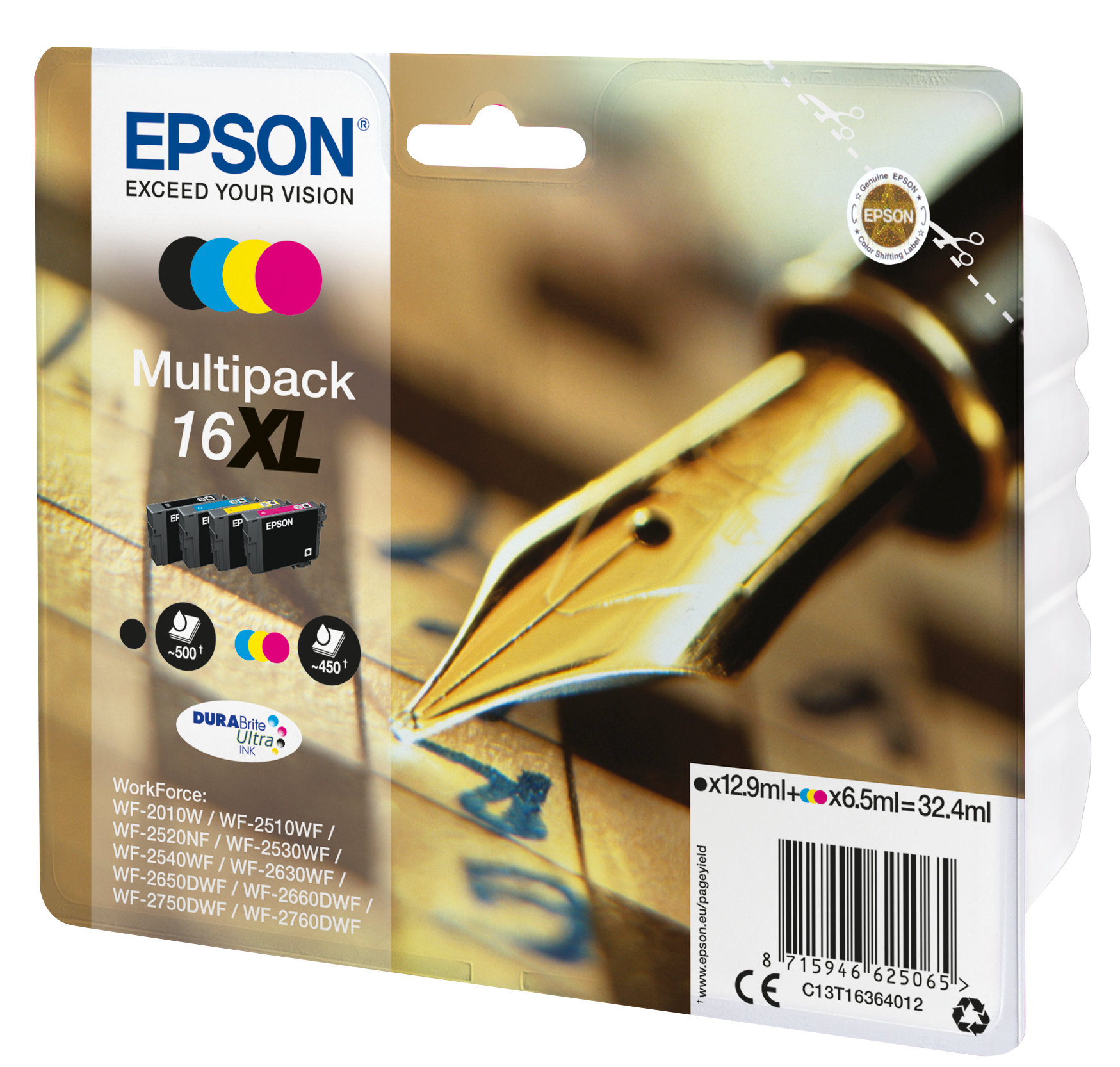 EPSON 16XL / T1636XL (Füller) schwarz, cyan, magenta, gelb Druckerpatronen, 4er-Set