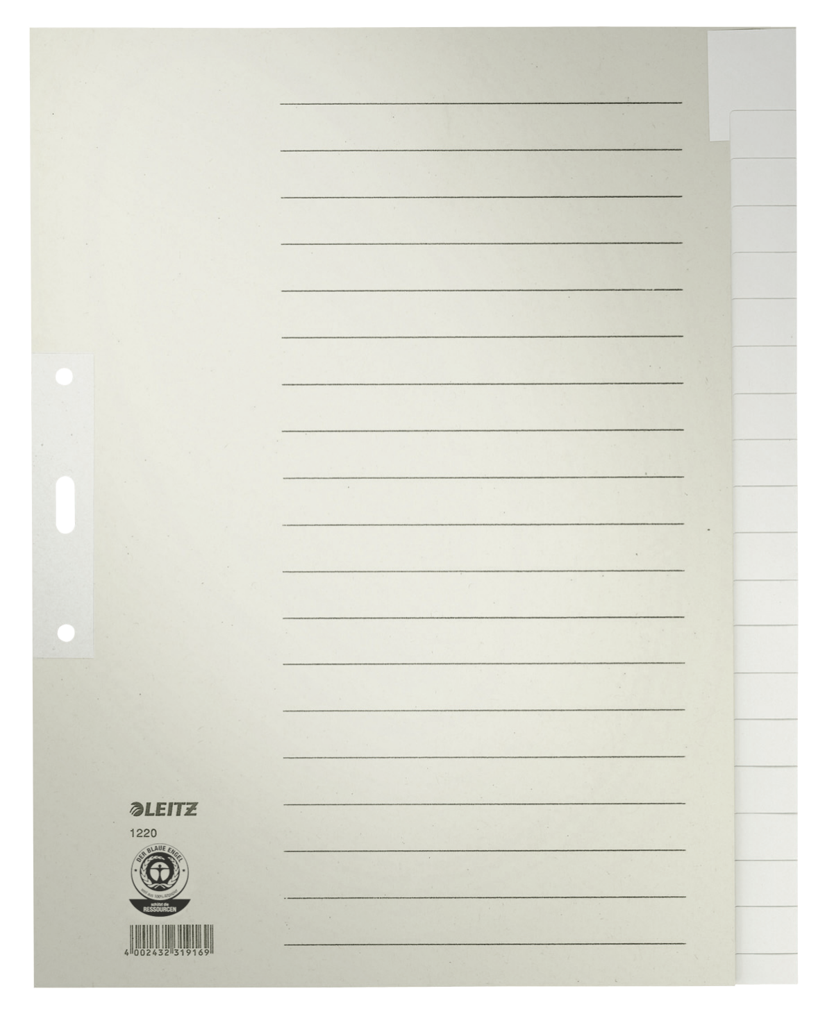LEITZ Ordnerregister DIN A4+ Vollformat, Überbreite blanko grau 20-teilig, 1 Satz