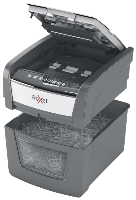 Rexel Optimum AutoFeed+ 45X Aktenvernichter mit Partikelschnitt P-4, 4 x 28 mm, bis 45 Blatt, schwarz