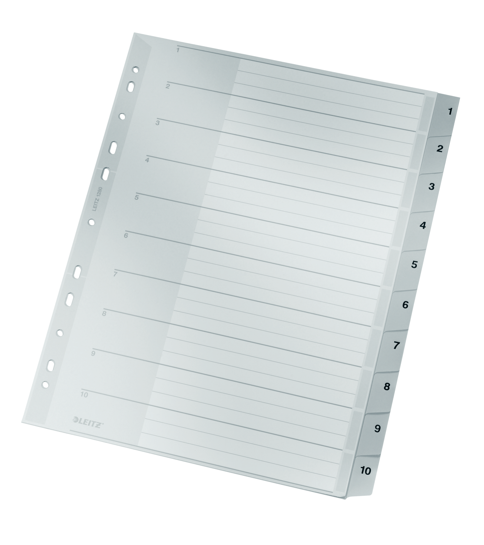 LEITZ Ordnerregister 1280 DIN A4 Vollformat, Überbreite 1-10 grau 10-teilig, 1 Satz