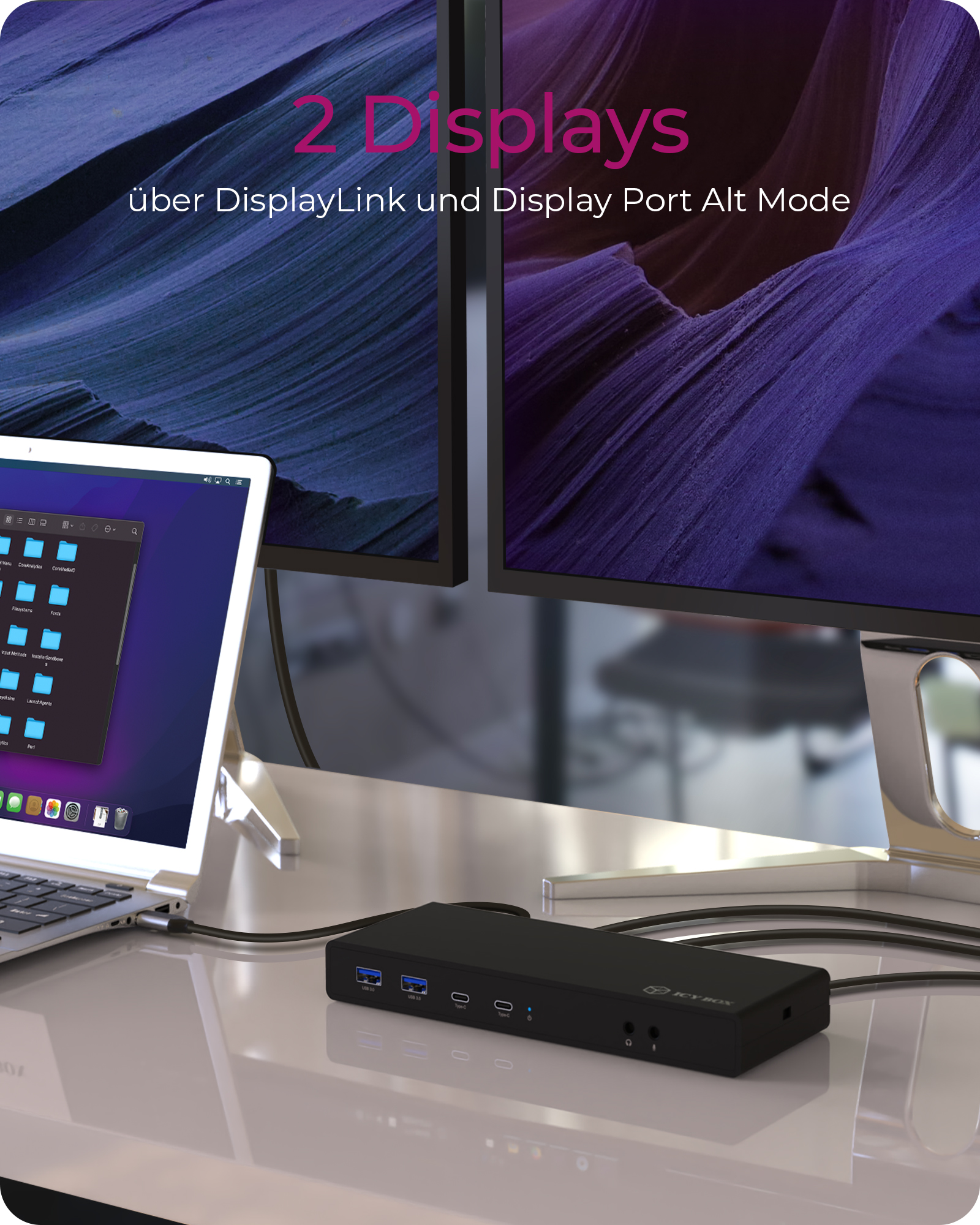 Dockingstation IcyBox USB Type-C mit 2 Videoschnittstellen retail