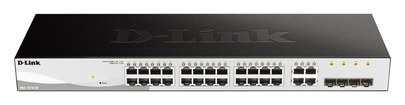 D-LINK DGS-1210-28/E 28-Port smart managed Gigabit Switch 24x 10/100/1000 4x TP Combo Port/SFP Slot lüfterlos 19Zoll Metallgehäuse