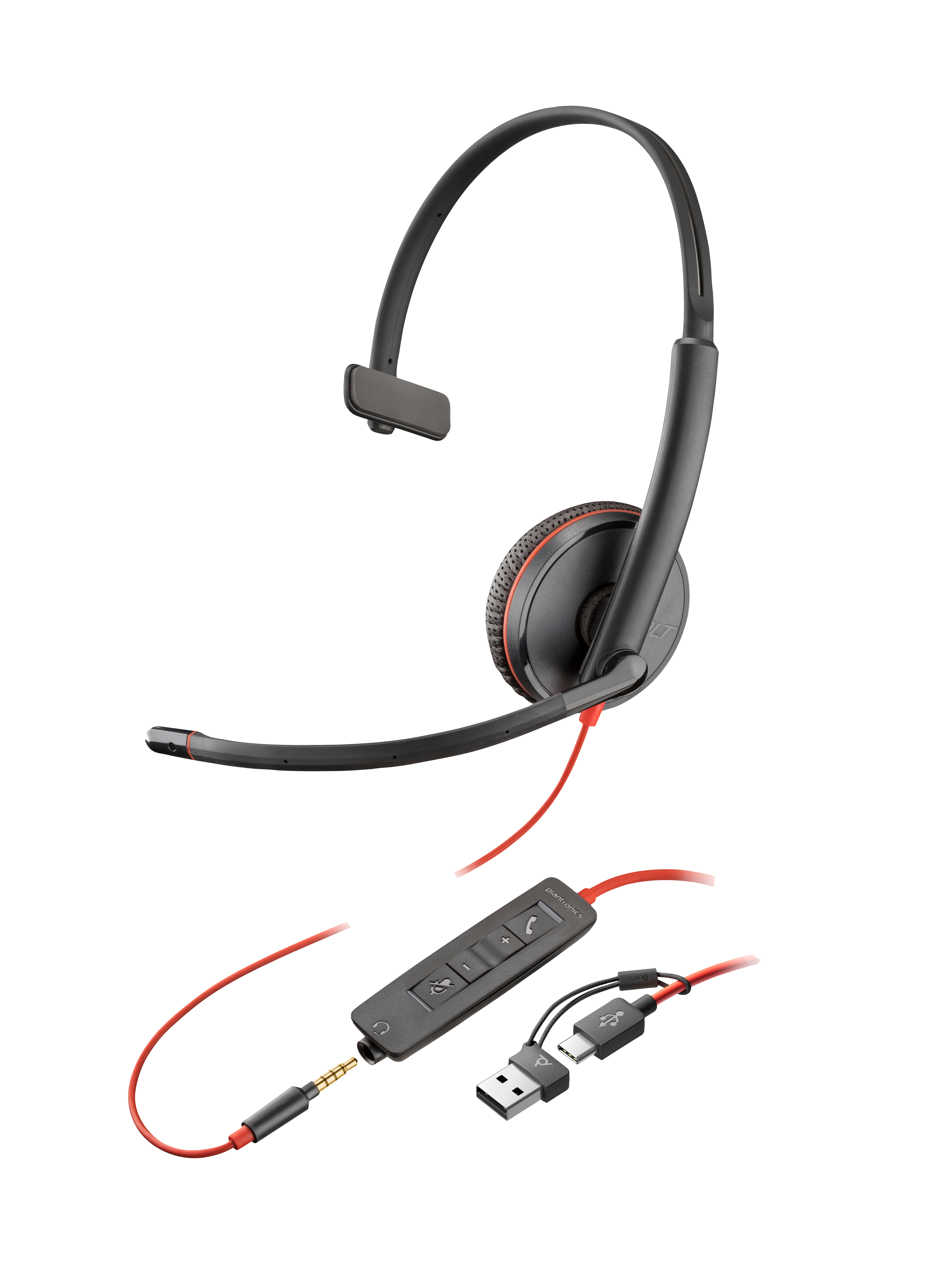 Poly Blackwire 3215 Monaural USB-C-Headset + 3,5 mm-Stecker + USB-C/A-Adapter