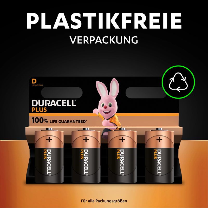 DURACELL Batterien PLUS Alkali-Mangan E-Block 9,0 V, 4 St.
