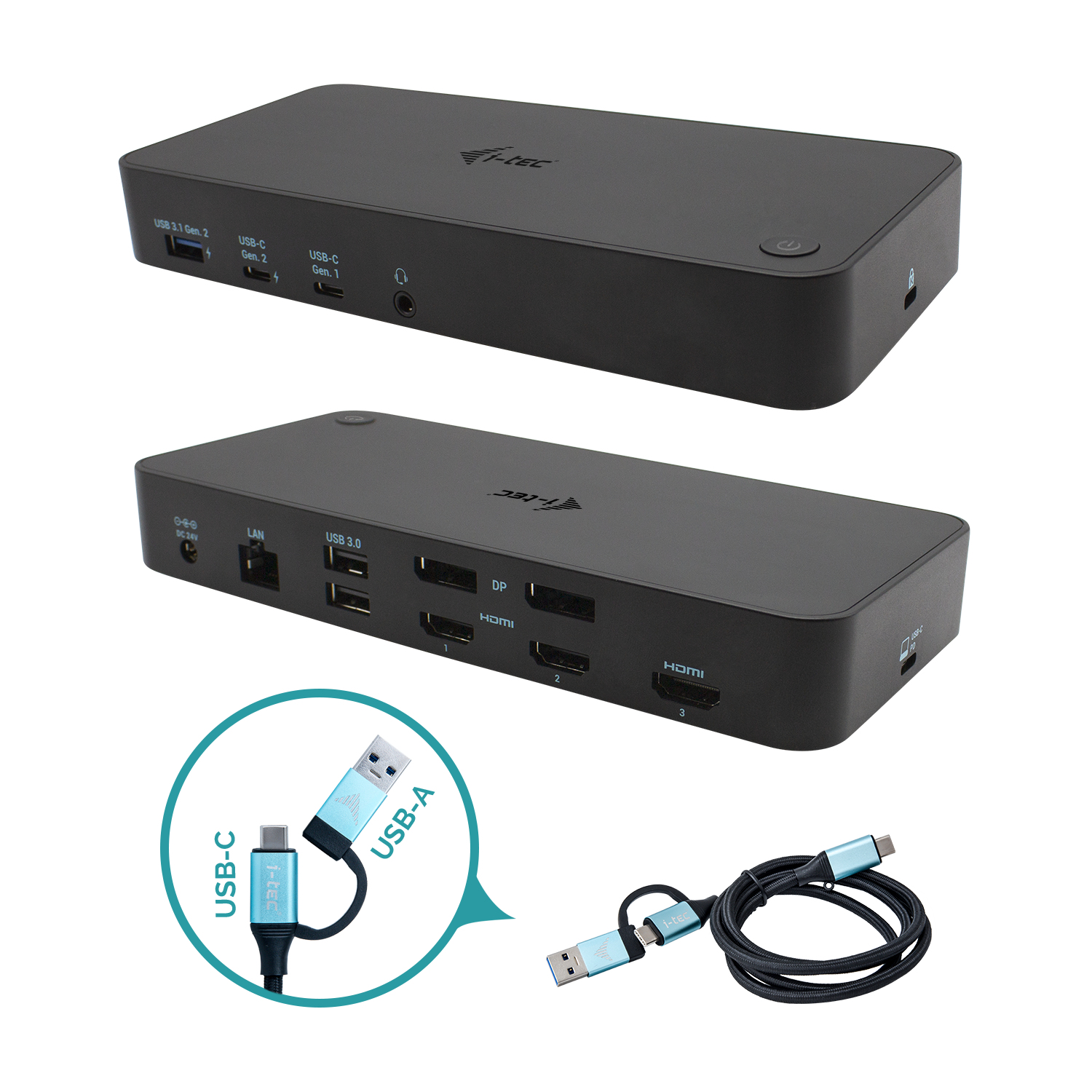 I-TEC USB 3.0/USB-C/Thunderbolt 3x 4K Docking Station 3xHDMI 2xDP GLAN 2xUSB-C 2xUSB 3.0 3.5mm Combo Audio/Mic PD 100W