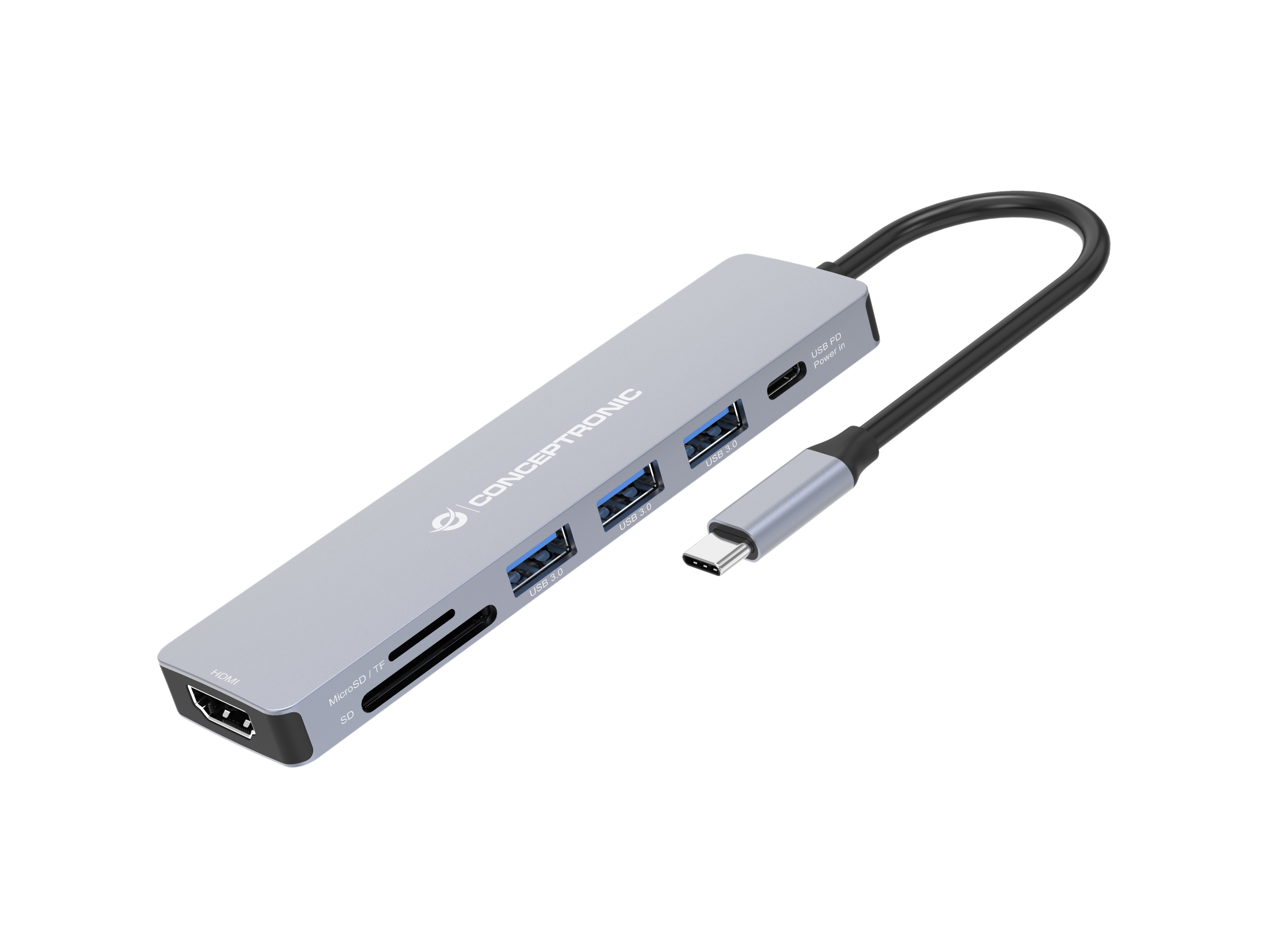 CONCEPTRONIC 7-1 Dock USB-C->HDMI/3xUSB-A/SD/TF/+ 25cm gr