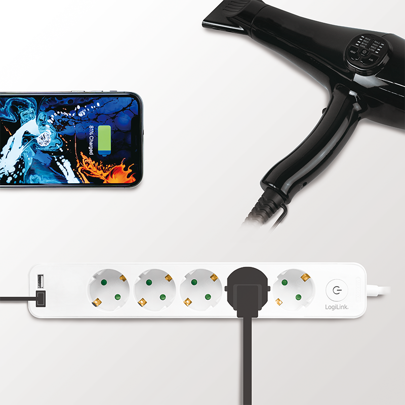 Logilink Steckdosenleiste 5-fach, 1,5m 2xUSB 5V/2,1A max.