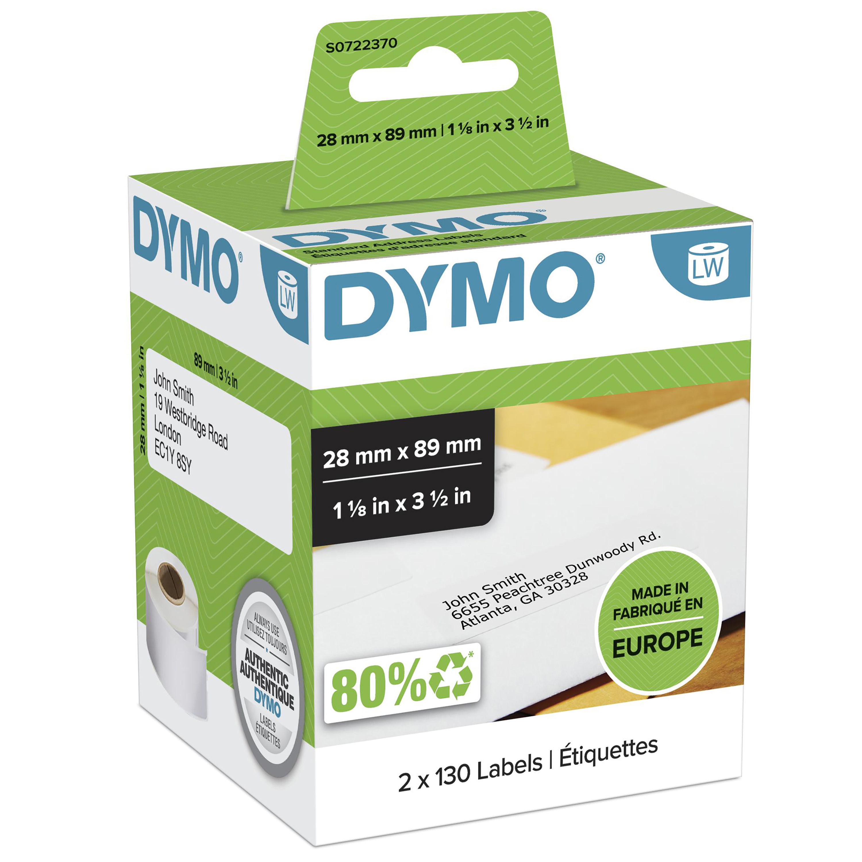 DYMO LW-Adressetiketten permanent 28x 89mm 2Rl 130St/Rolle