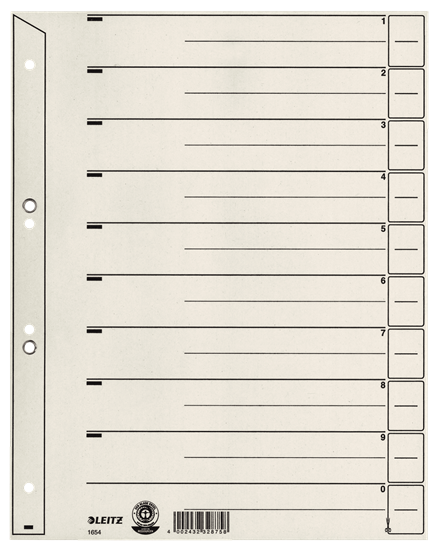 LEITZ Trennblätter 1654 DIN A4 1-0 grau, 200 g/qm, 100 St.