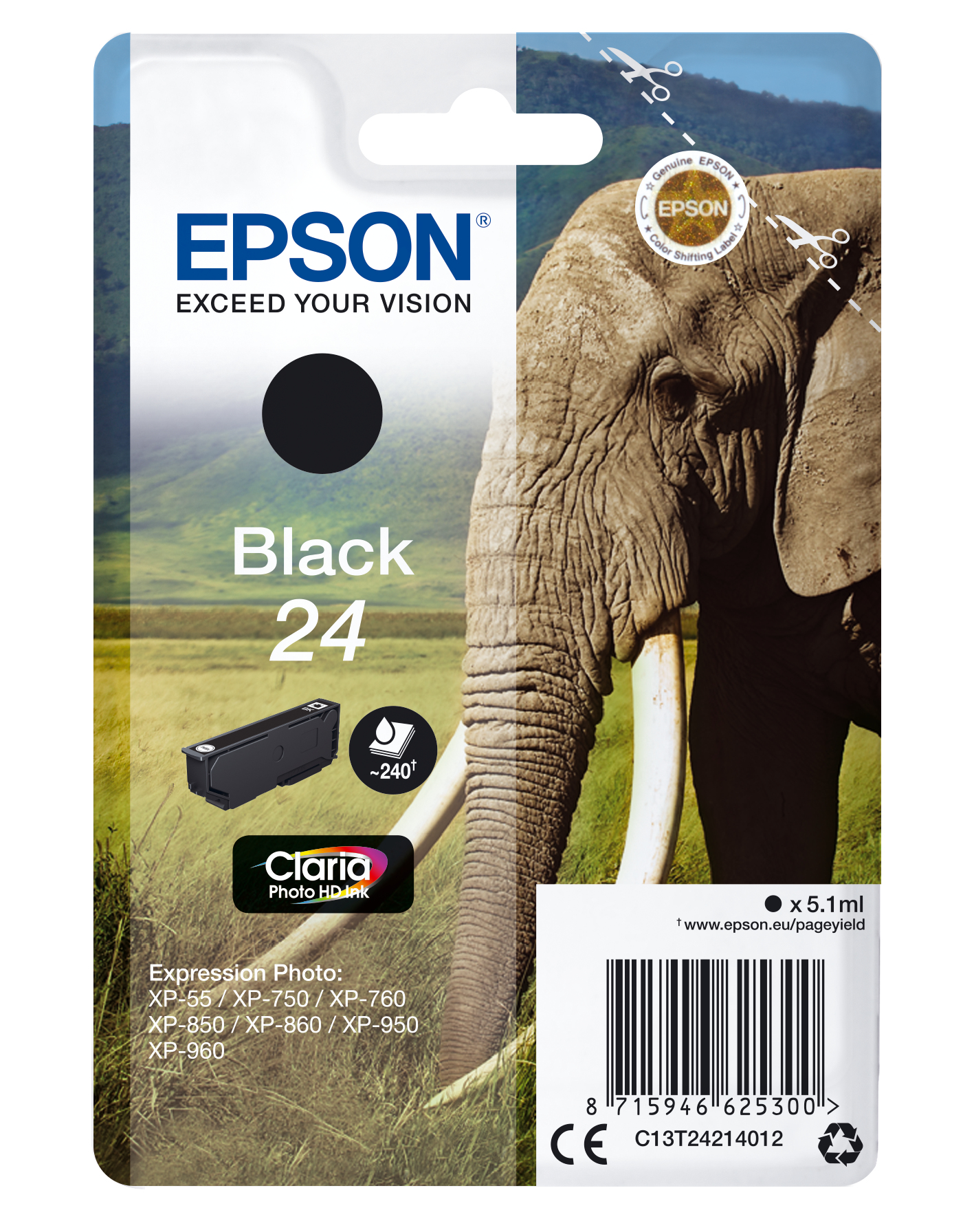 EPSON 24 / T2421 (Elefant) Foto schwarz Druckerpatrone