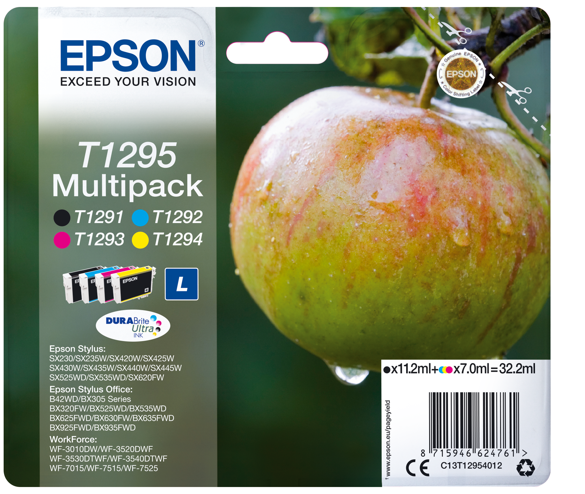 EPSON T1295L (Apfel) schwarz, cyan, magenta, gelb Druckerpatronen, 4er-Set