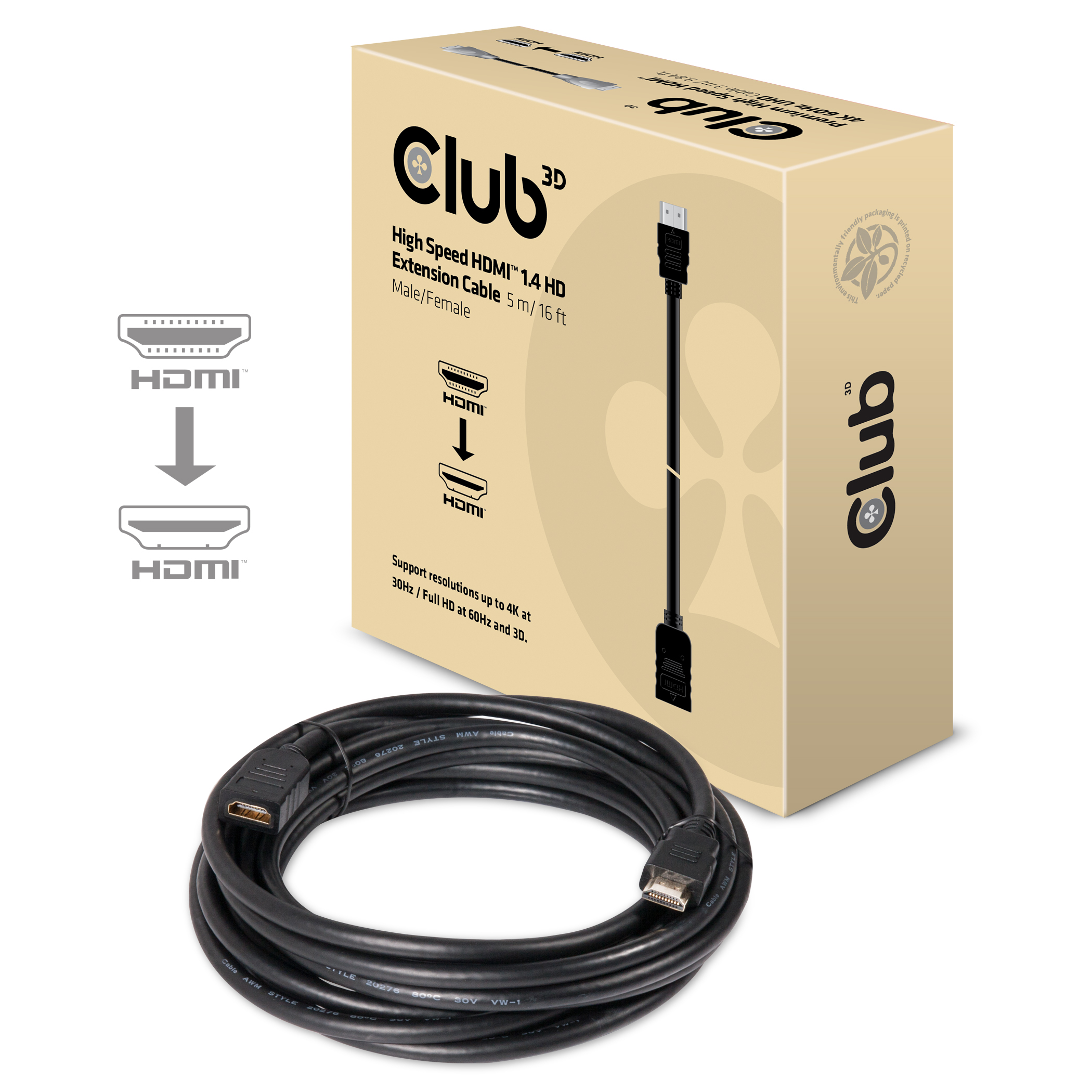 Club3D HDMI-Kabel 1.4 HD-Verlängerungskabel 5 Meter St/Bu retail