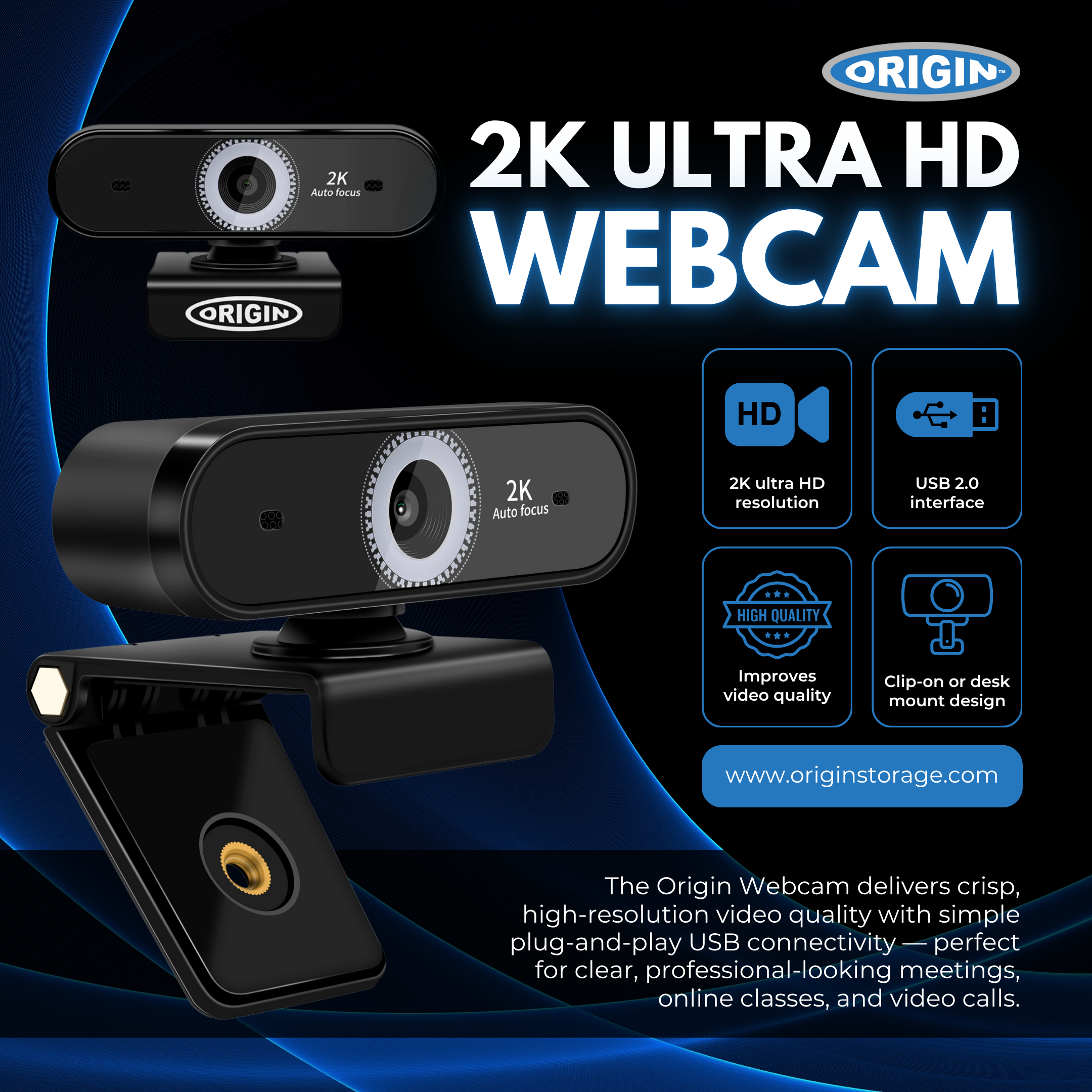 ORIGIN STORAGE USB WEBCAM 2K FU FULL HD