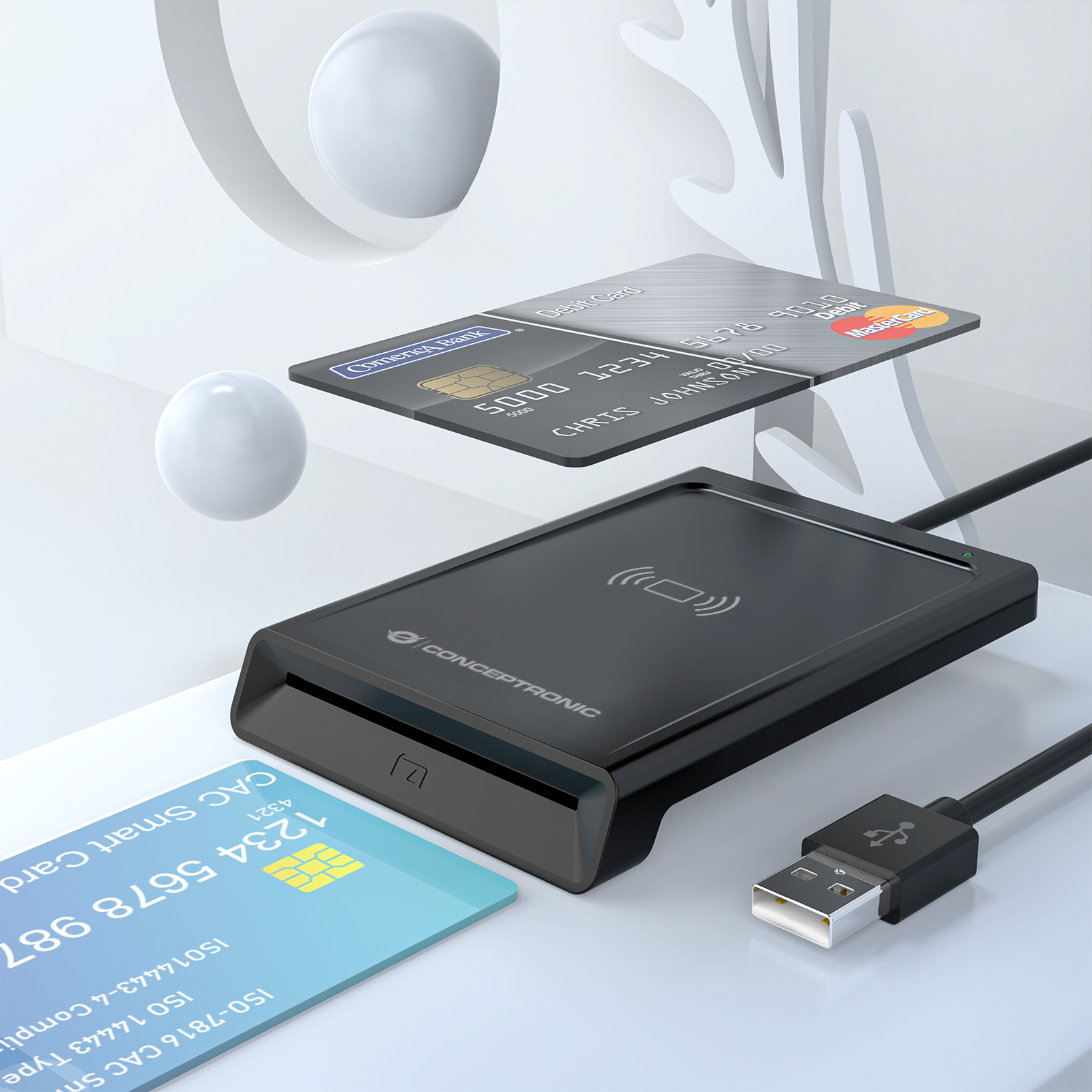CONCEPTRONIC Dual-Interf. Smart-ID Kartenleser USB-A schwarz