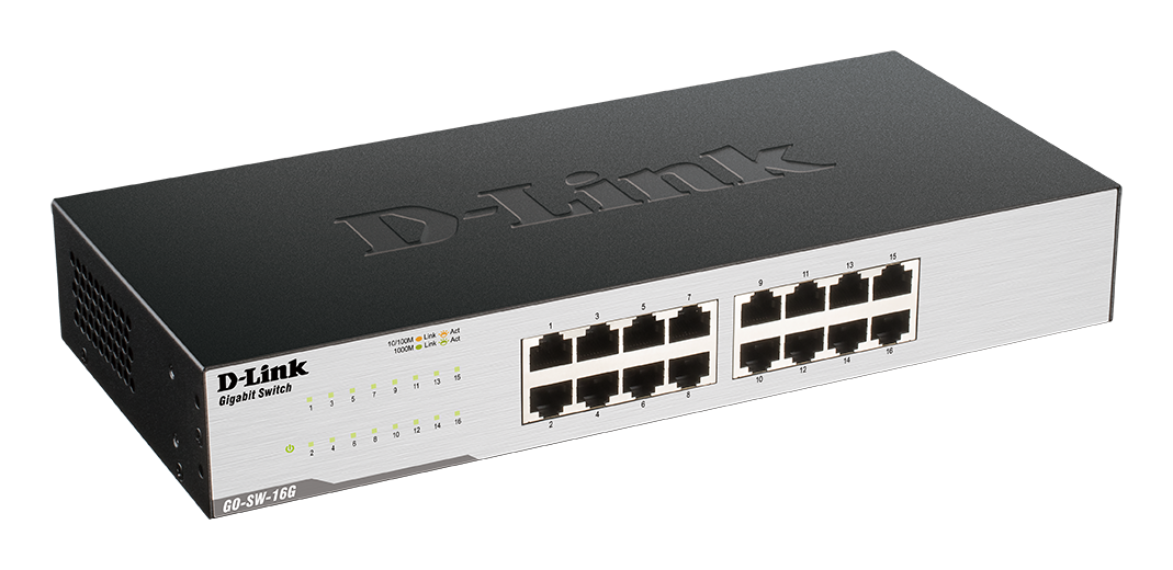 D-LINK GO-SW-16G 16-Port Gigabit Easy Desktop Switch 16x 10/100/1000 Mbps LAN Ports 32 Gbps Kapazität
