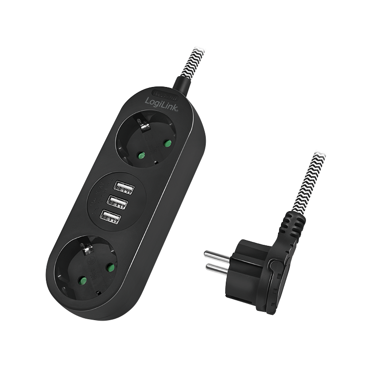 Logilink Steckdosenleiste 2-fach,2xCEE 7/3+3xUSB-A,Textilkab