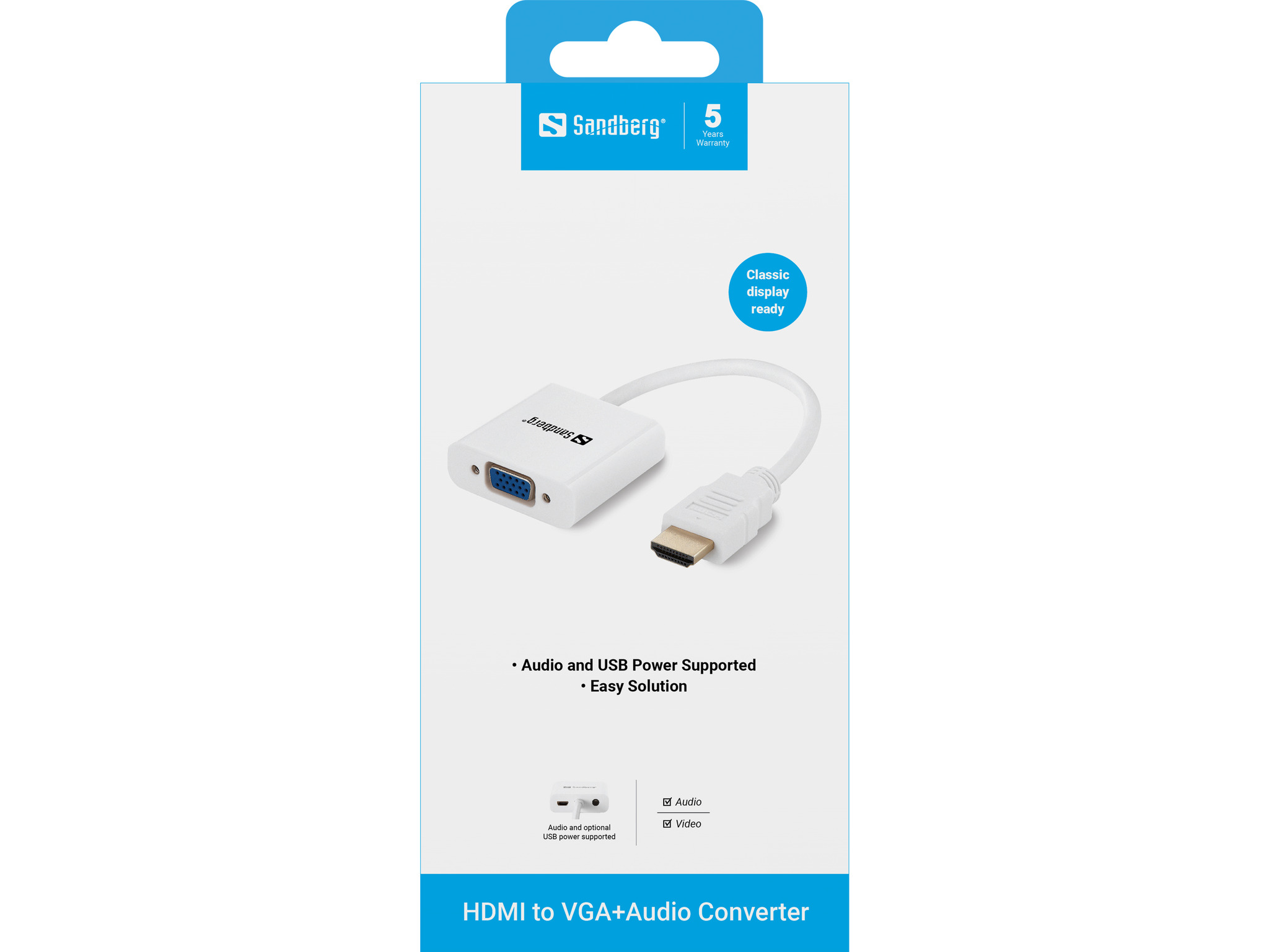 SANDBERG HDMI to VGA+Audio Converter Konvertiert HDMI Ausgang zu VGA und Audio Ausgaenge. USB Stromversorgung moeglich