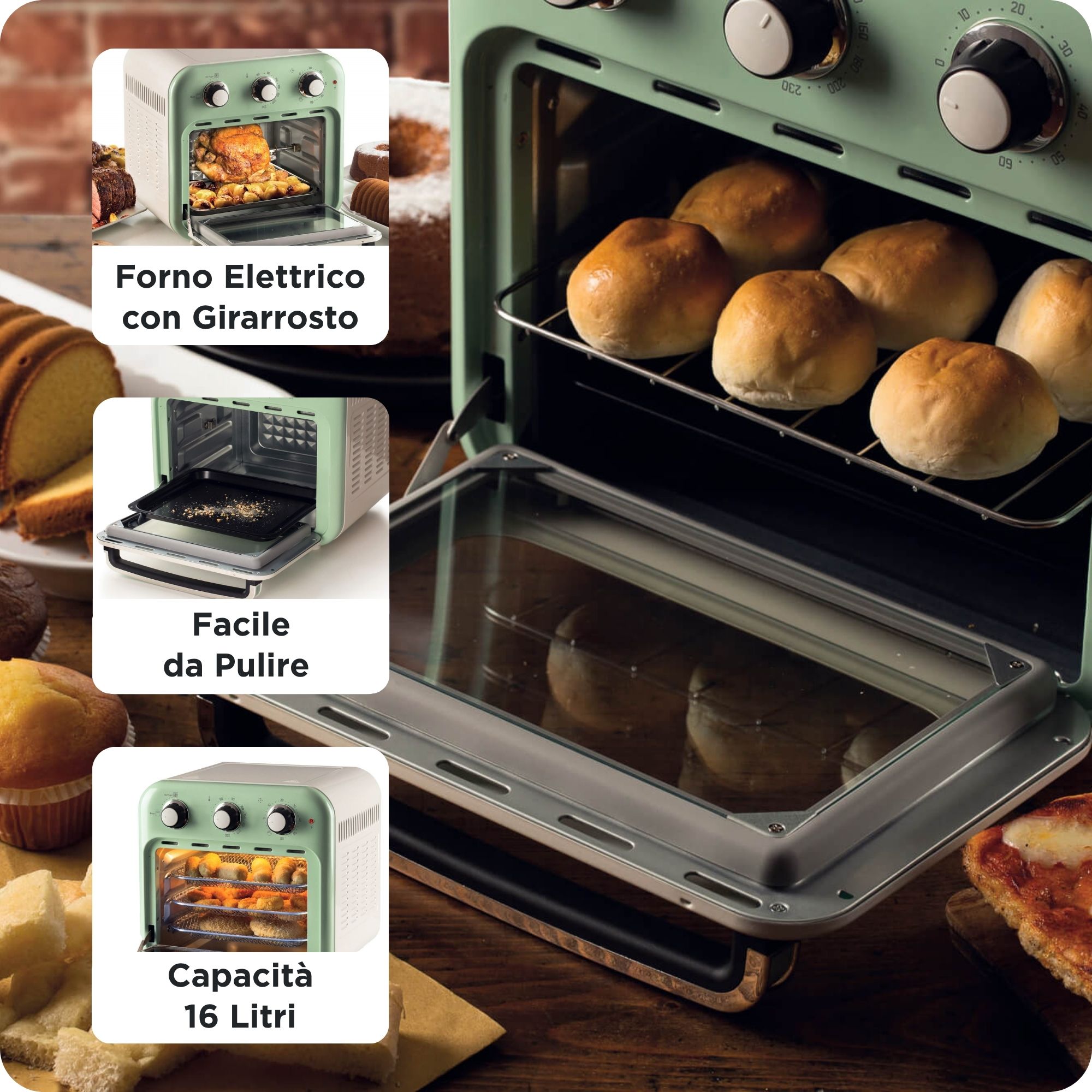Heißluftfritteuse und Mini-Ofen 3in1 Vintage Green