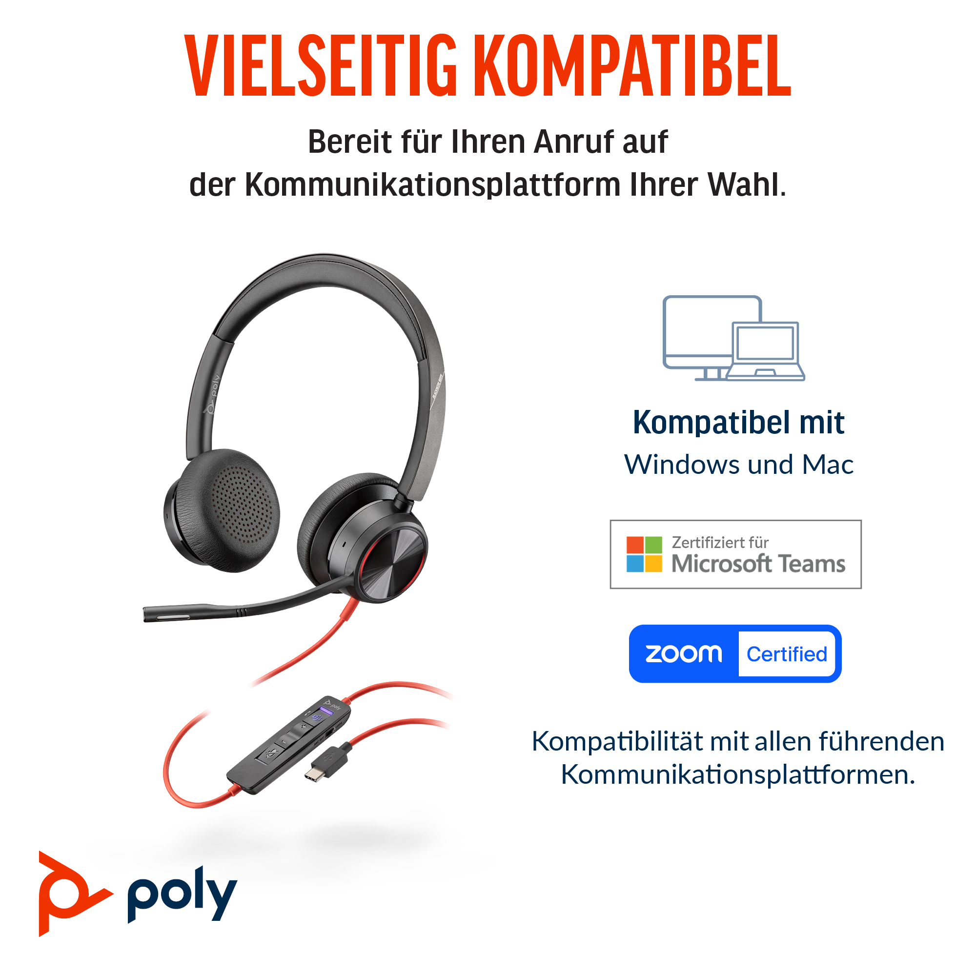 HP Poly Blackwire 8225 - Headset - kabelgebunden - USB-C
