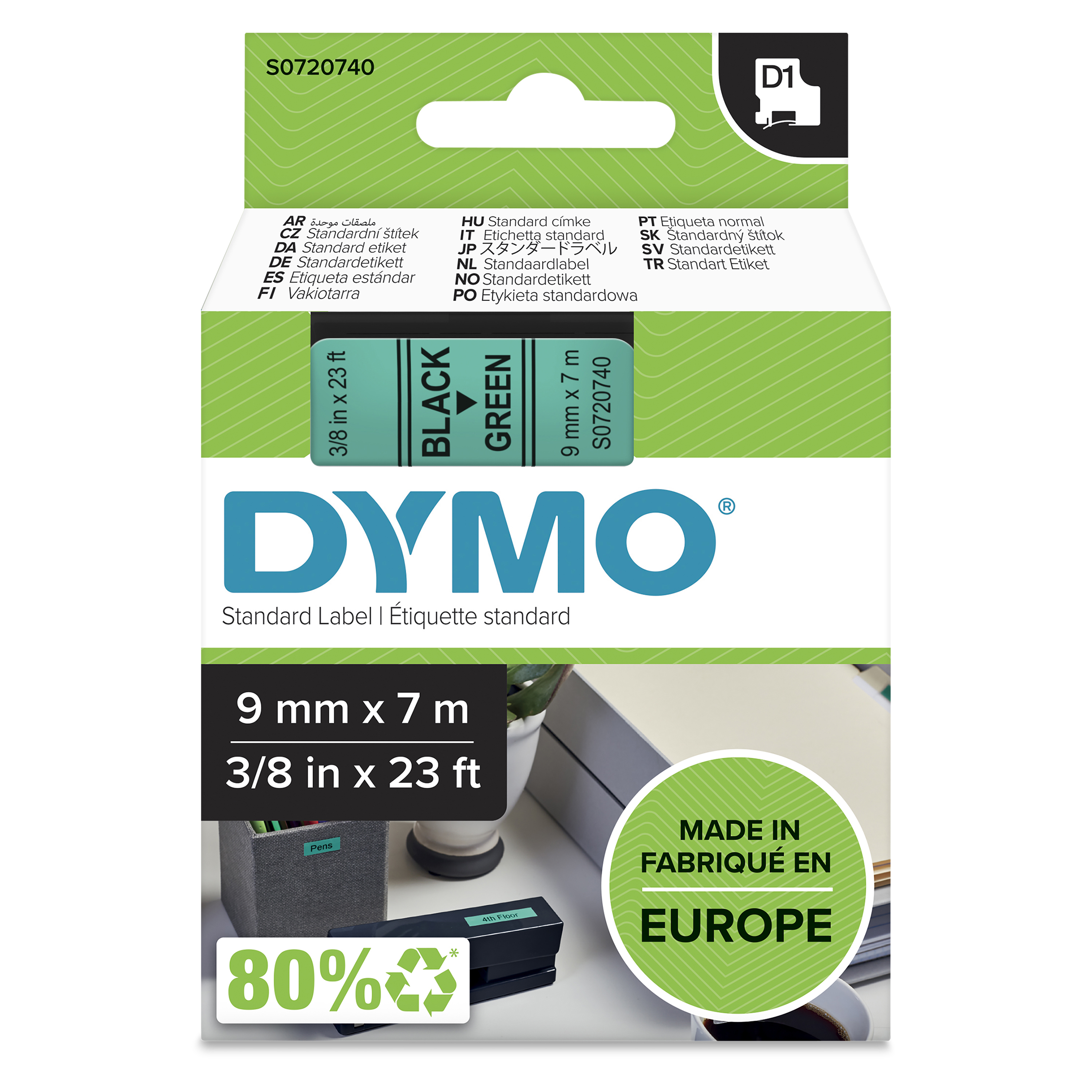 DYMO D1 Schriftband 9mmx7.0m schwarz->grün