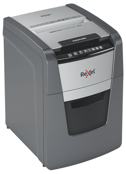 Rexel Optimum AutoFeed+ 90X Aktenvernichter mit Partikelschnitt P-4, 4 x 28 mm, bis 90 Blatt, schwarz