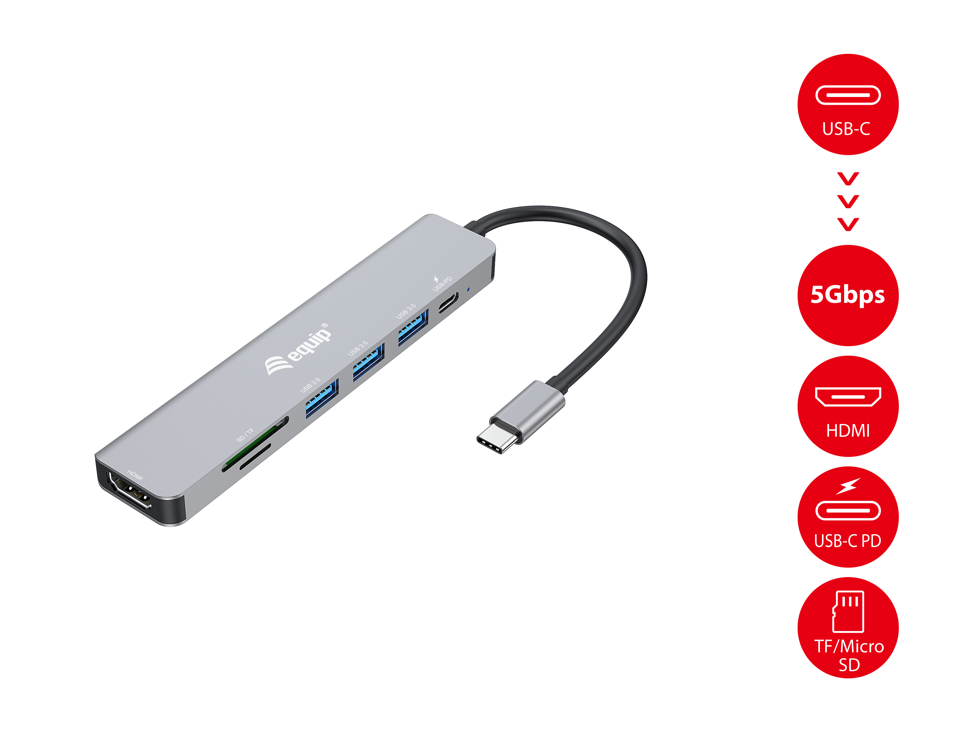 Equip Dock 7-1 USB-C->HDMI,3xUSB-A,SD/TF,100W USB-C 0.25m