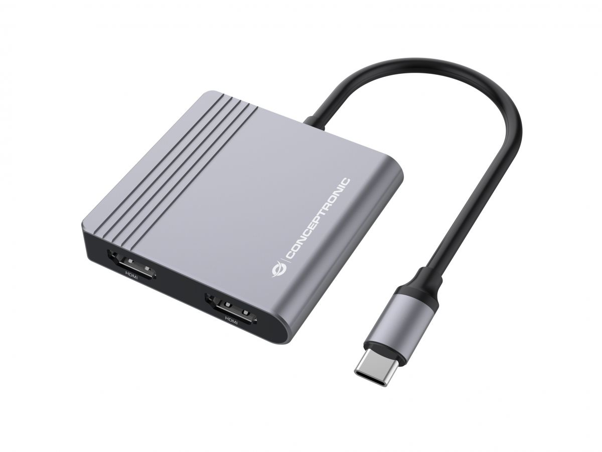 CONCEPTRONIC 4-1 Dock USB-C->2xHDMI/USB-A/100WPD 25cm gr