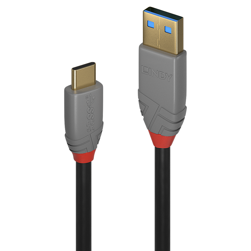 LINDY USB 3.1 Kabel Typ A/C 5A PD Anthra Line M/M 0.5m