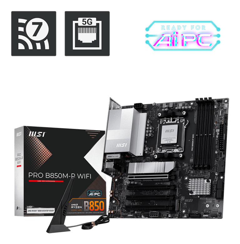 MSI PRO B850M-P WIFI AM5 mATX MB 4xDDR5 4xSATA 3xM.2