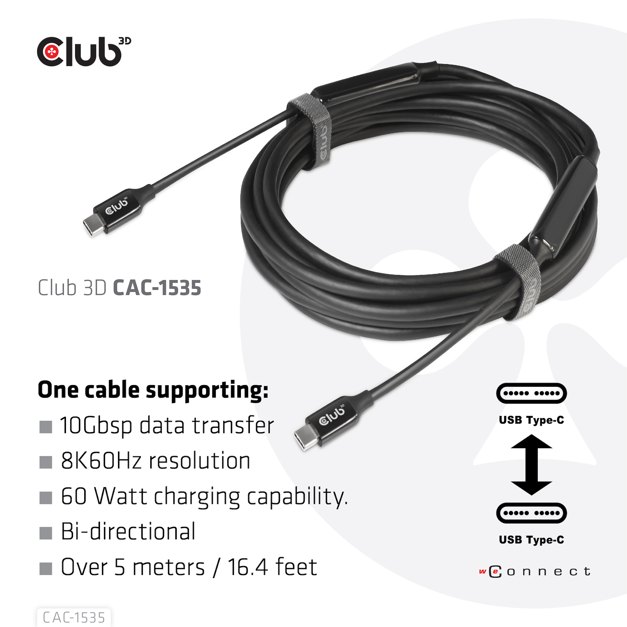 Club3D Kabel USB 3.2 Typ C 5m aktiv St/St retail