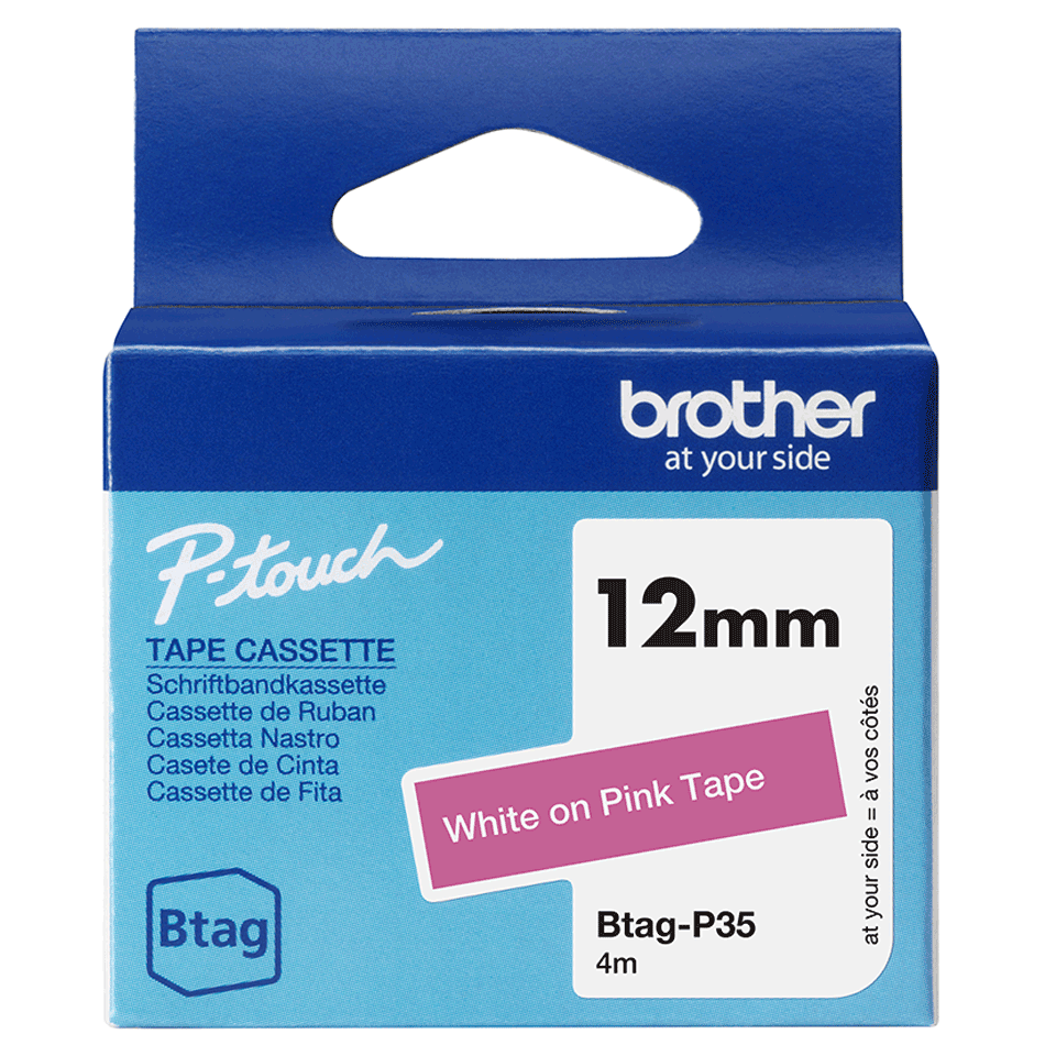 brother Schriftband Btag BTAGP35, 12 mm, weiß auf pink, 1 St.