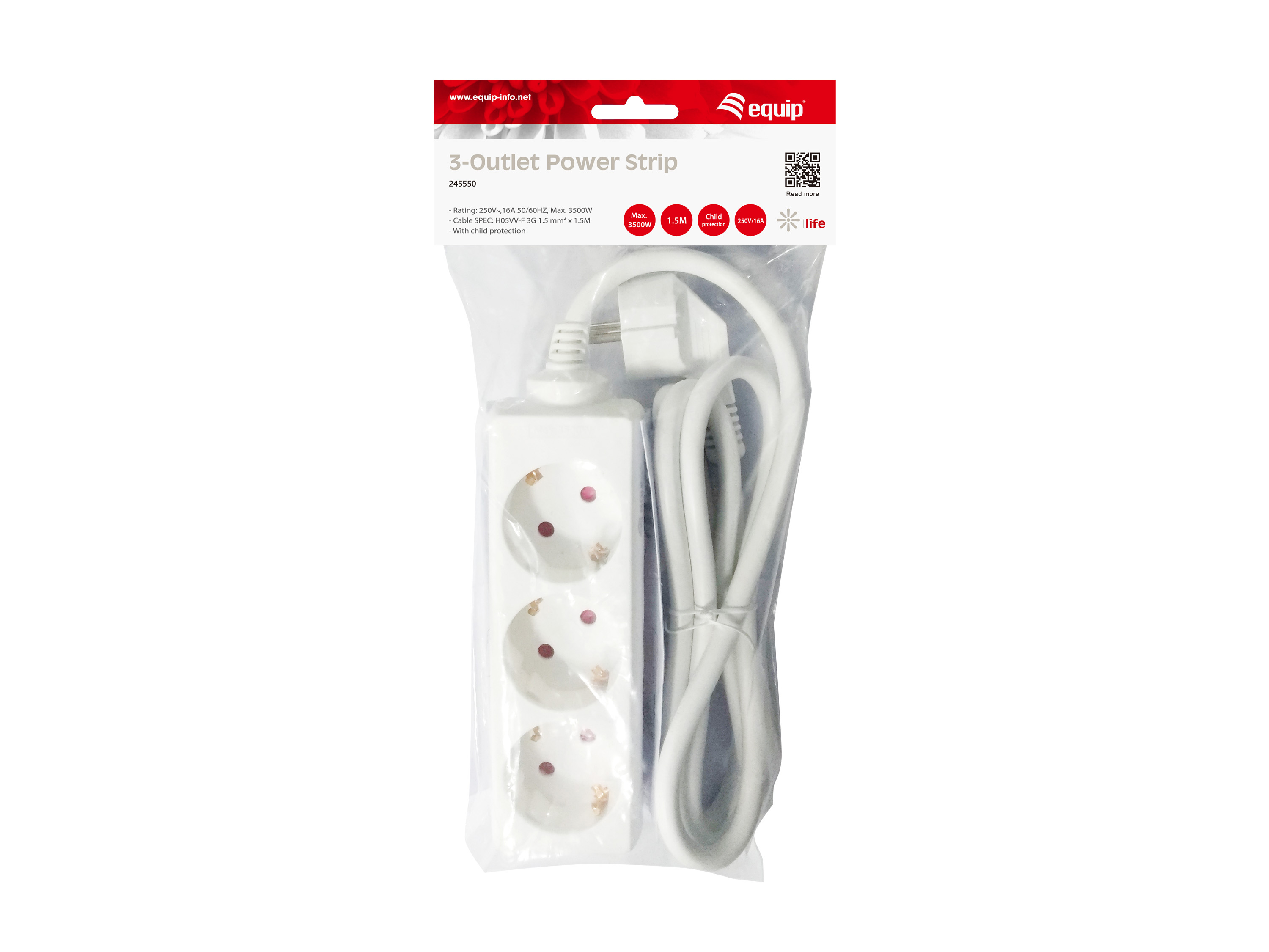 Equip Steckdosenleiste 3xSchuko->St.90°CL ws. Pla.