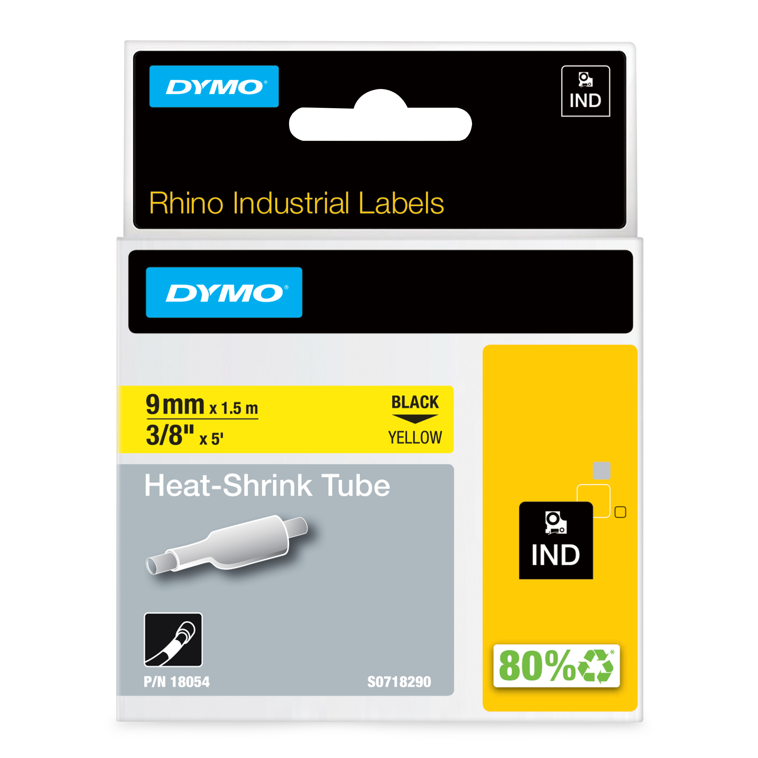 DYMO Schrumpfschlauch RHINO 18054, 9 mm, schwarz auf gelb, 1 St.