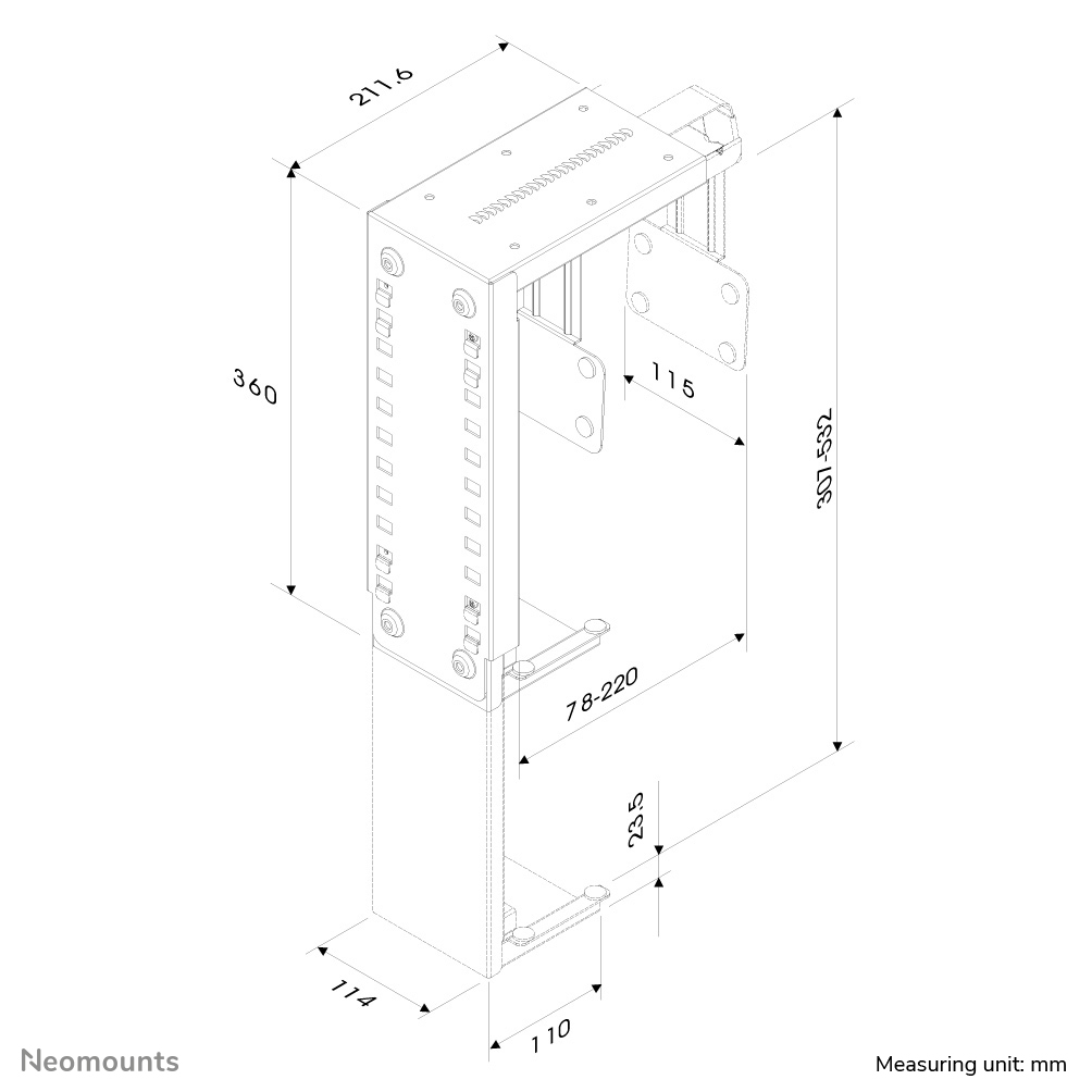 Neomounts PCH H:30-53cm B: 8-22cm Max.30KG Schw.